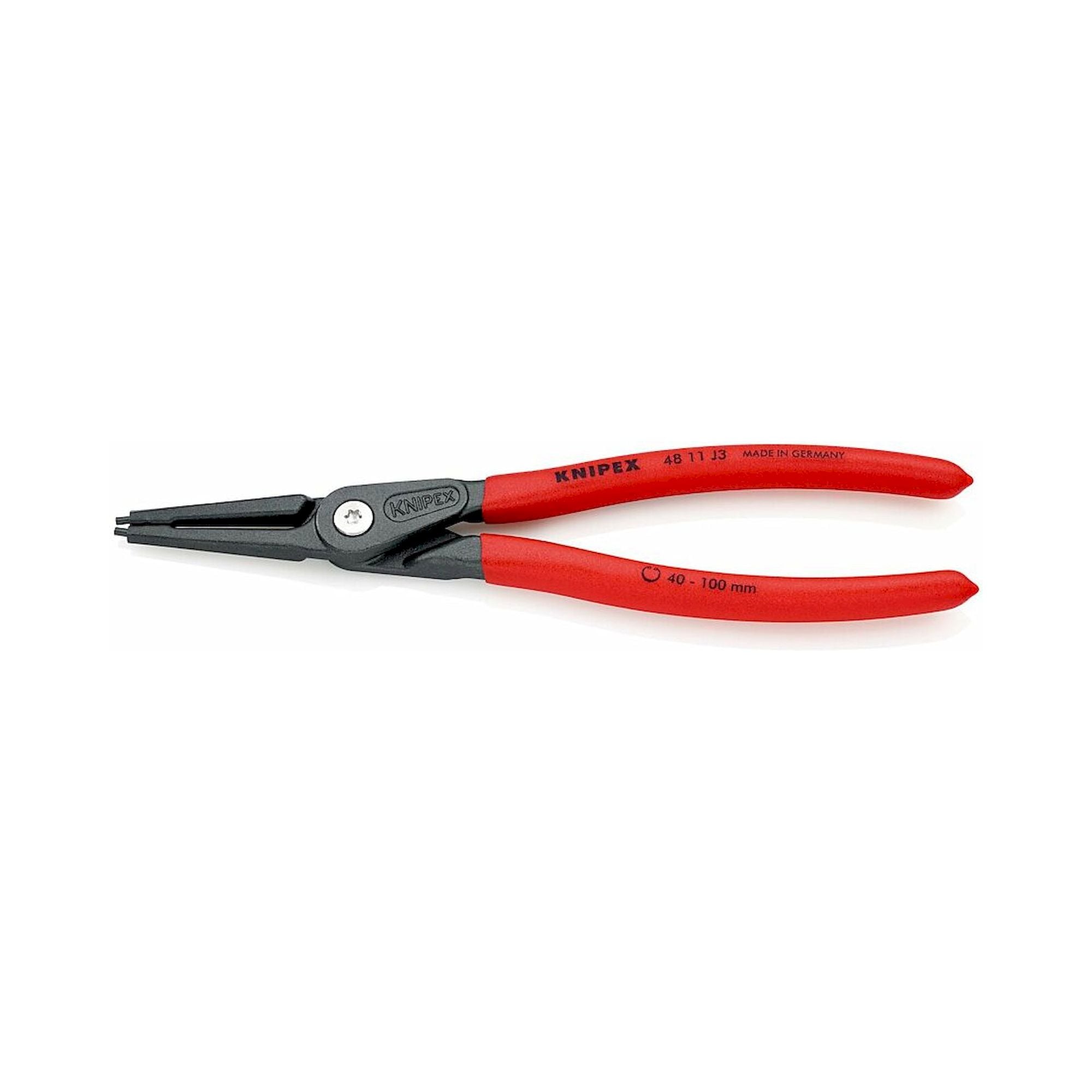 Knipex 48 11 J3 SB. Präzisions-Sicherungsringzange für Innenringe in Bohrungen mit rutschhemmendem Kunststoff überzogen, grau, atramentiert 225 mm (SB-Karte/Blister)