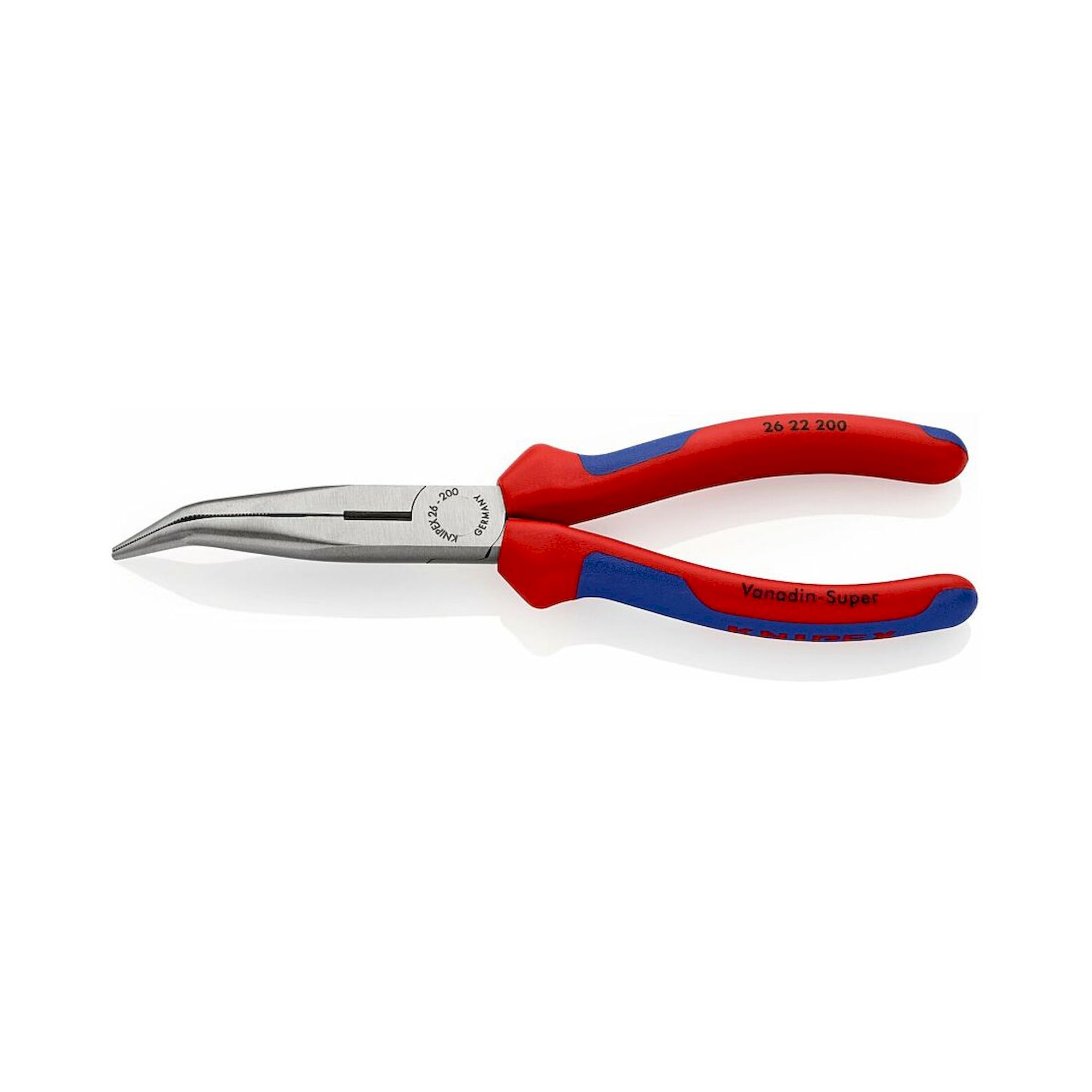 Knipex 26 22 200 SB. Flachrundzange mit Schneide (Storchschnabelzange) mit Mehrkomponenten-Hüllen, 40° abgewinkelt, schwarz atramentiert, 200 mm (SB-Karte/Blister)