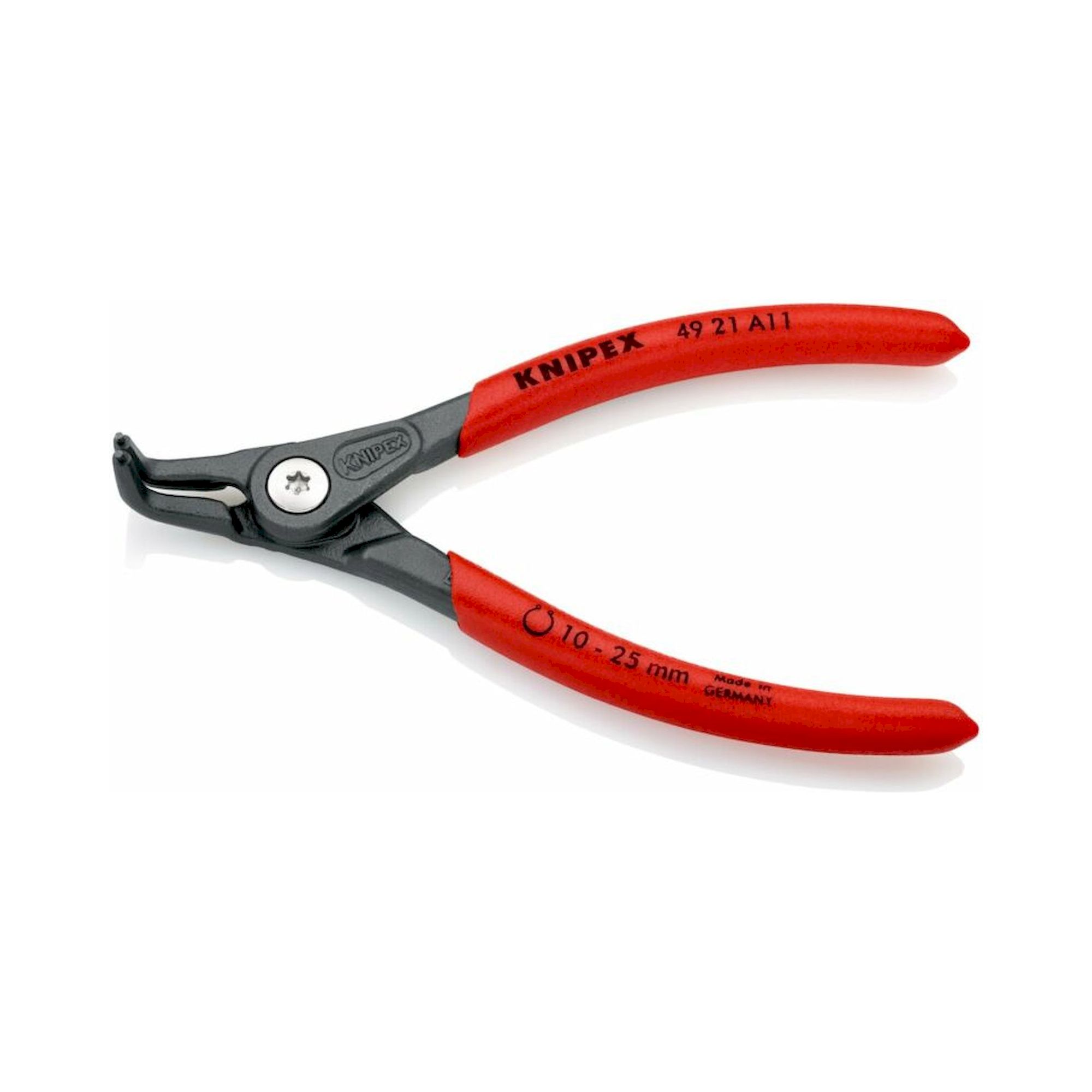 Knipex 49 21 A11 SB. Präzisions-Sicherungsringzange für Außenringe auf Wellen mit rutschhemmendem Kunststoff überzogen, Ø 10 – 25 mm, grau, atramentiert 130 mm (SB-Karte/Blister)
