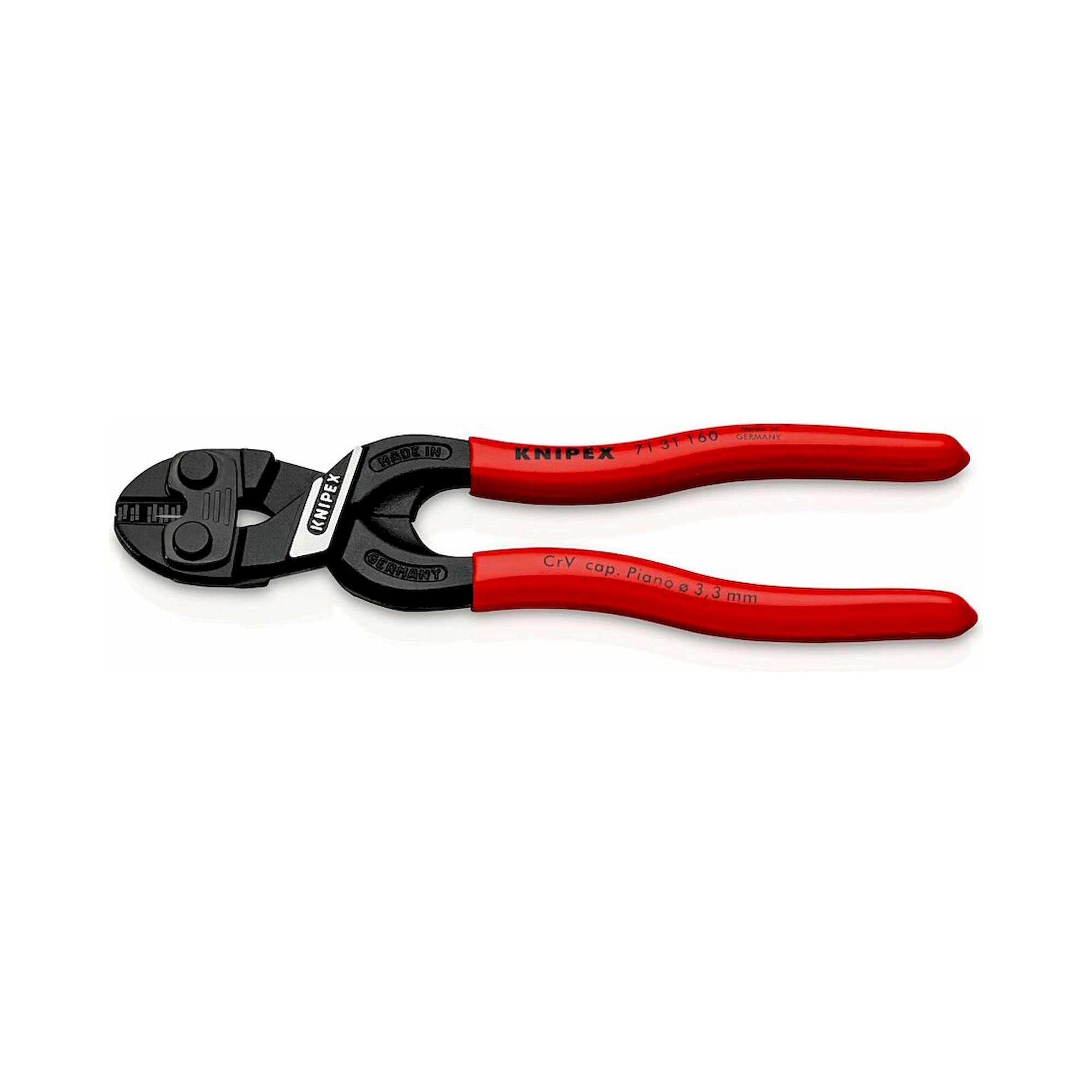 Knipex 71 31 160 SB. CoBolt® S Kompakt-Bolzenschneider mit Aussparung und Kunststoff überzogen, schwarz atramentiert, 160 mm (SB-Karte/Blister)
