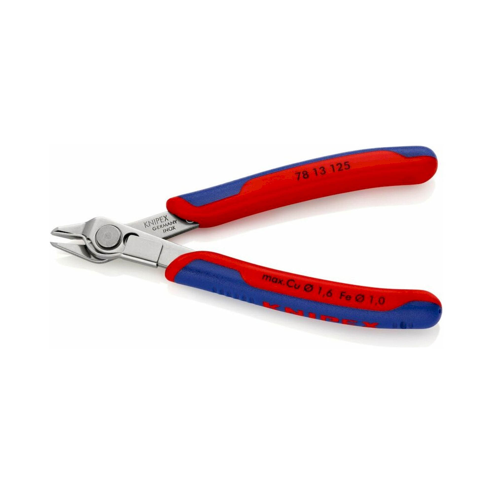 Knipex 78 13 125 SB. Electronic Super Knips® mit Öffnungsfeder und Drahtklemme, Mehrkomponenten-Hüllen, 125 mm (SB-Karte/Blister)