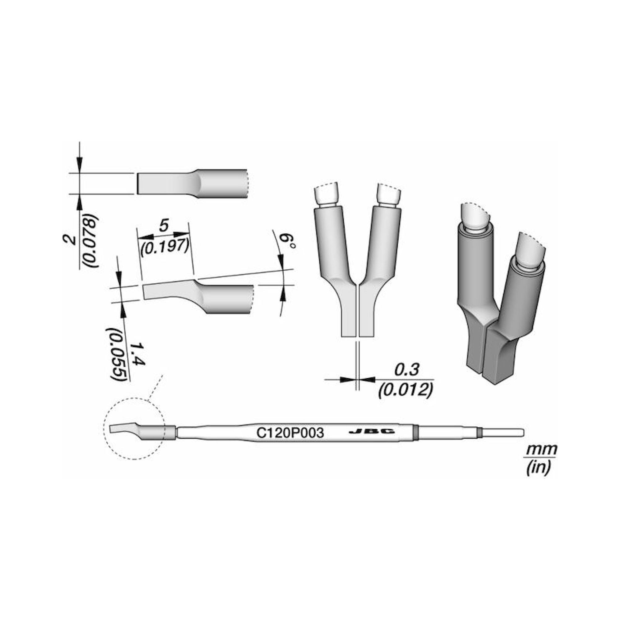 JBC C120P003. Schrumpfschlauch-Heizklinge für Micro Tweezers
