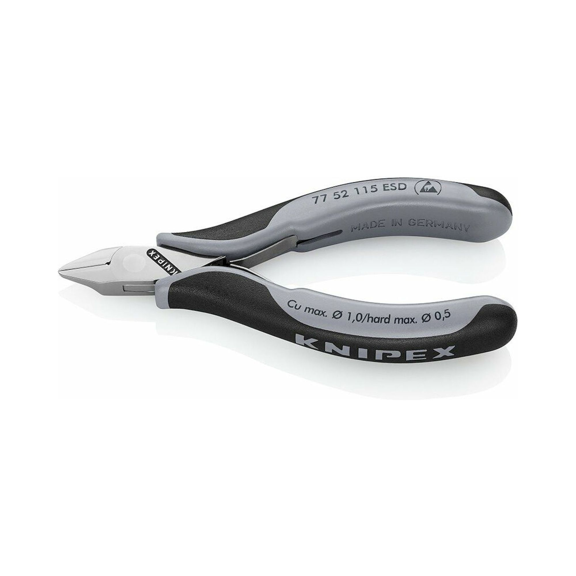 Knipex 77 52 115 ESD. ESD electronic side cutter, pointed and flat, without facet, 115 mm