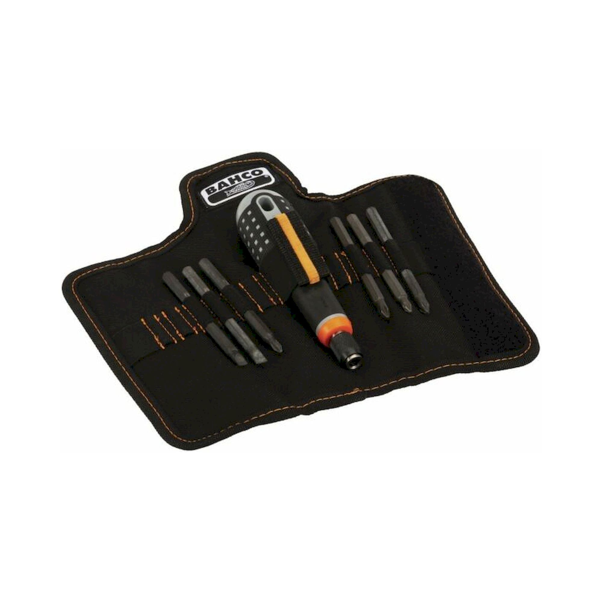 Bahco BE-8571. Ergo Screwdriver with rubber handle and interchangeable blades for slotted, Phillips and Pozidriv screws in a set, 7 pieces