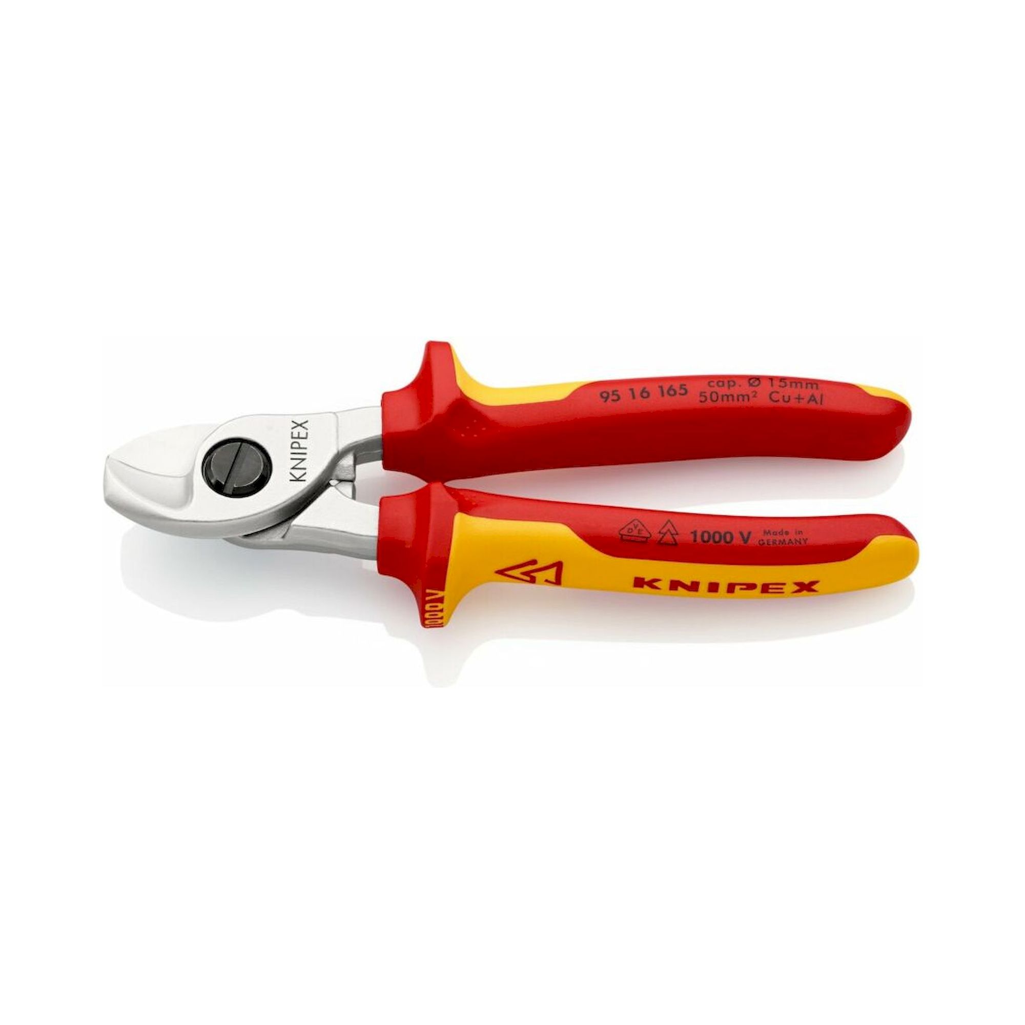 Knipex 95 16 165 SB. Kabelschere, isoliert, mit Mehrkomponenten-Hüllen, VDE-geprüft, verchromt, 165 mm (SB-Karte/Blister)