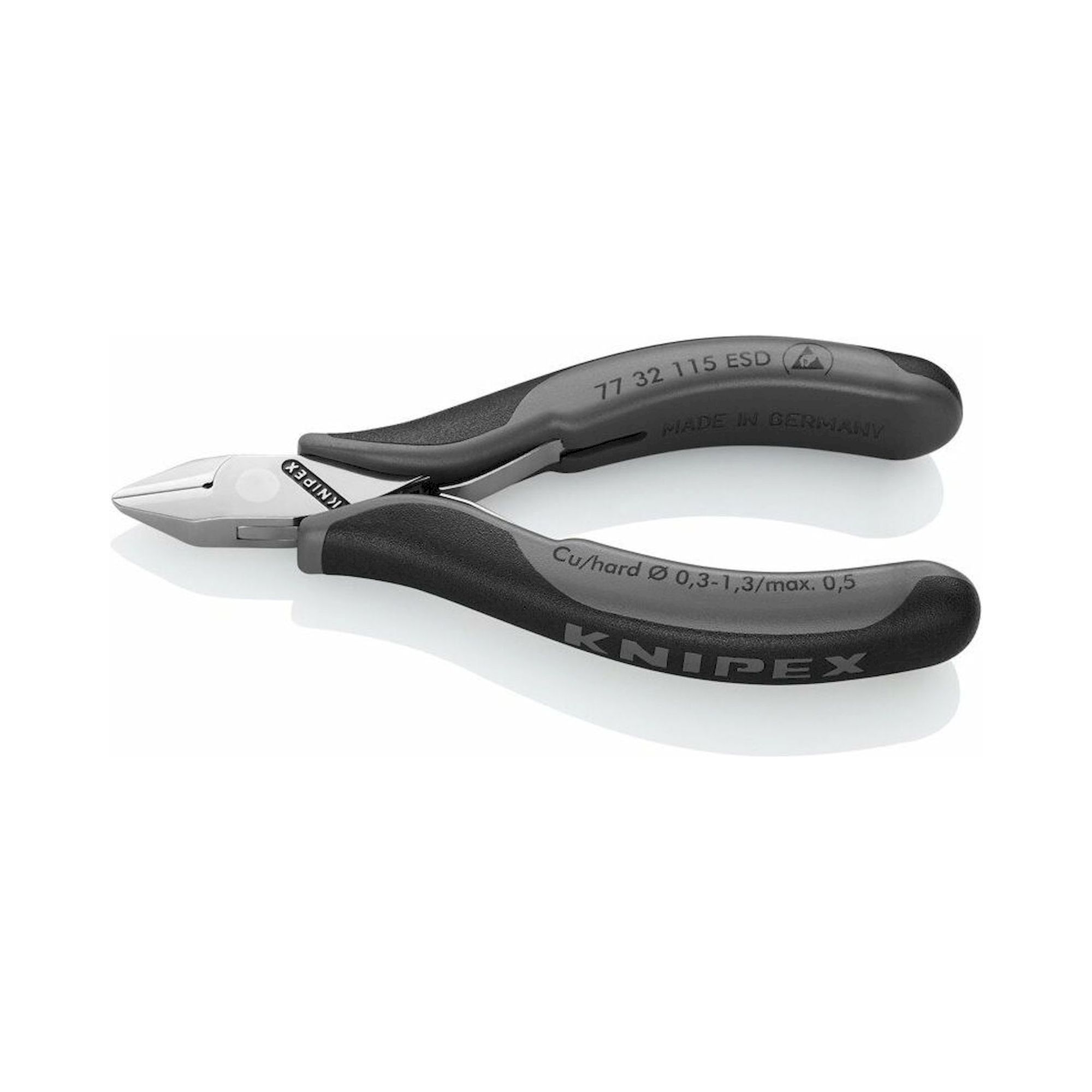Knipex 77 32 115 ESD. ESD electronic side cutter, pointed, with small facet, 115 mm