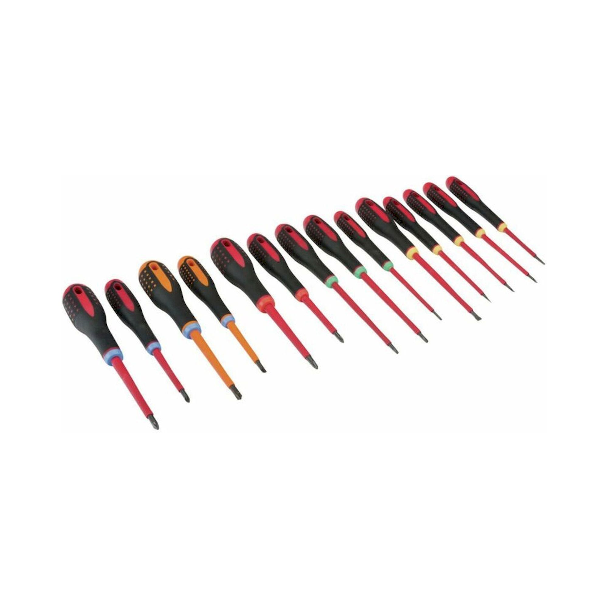 Bahco BE-9876S. ERGO™ Schraubendreher-Satz für Schlitz-, Phillips-, Pozidriv-, TORX®- und Kombispitzen für Pozidriv-Schrauben mit Gummigriff, 14-teilig