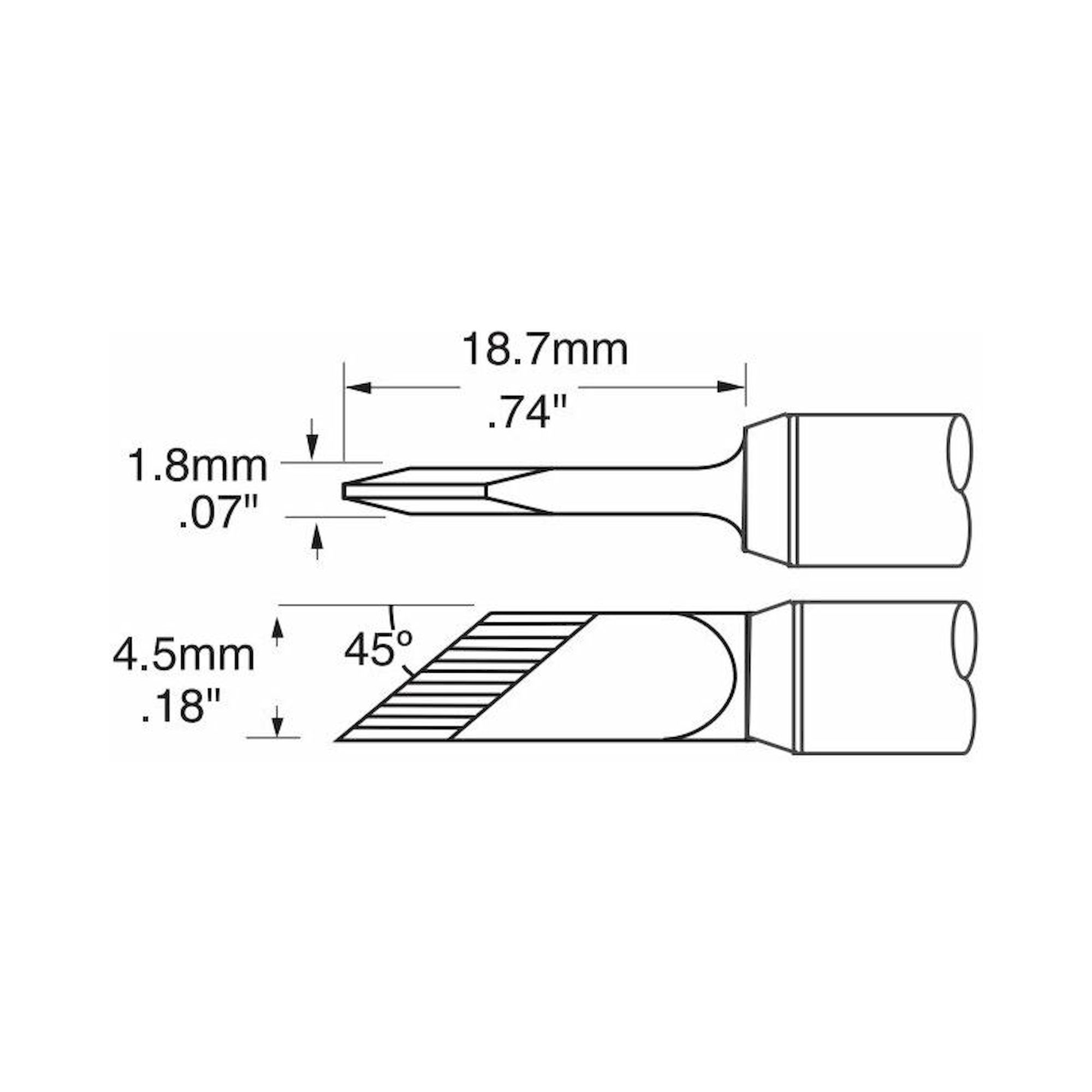 Oki SCV-DRK45AR. Lötspitze SxV Serie, messerförmig 45°, 4,5x18,7 mm