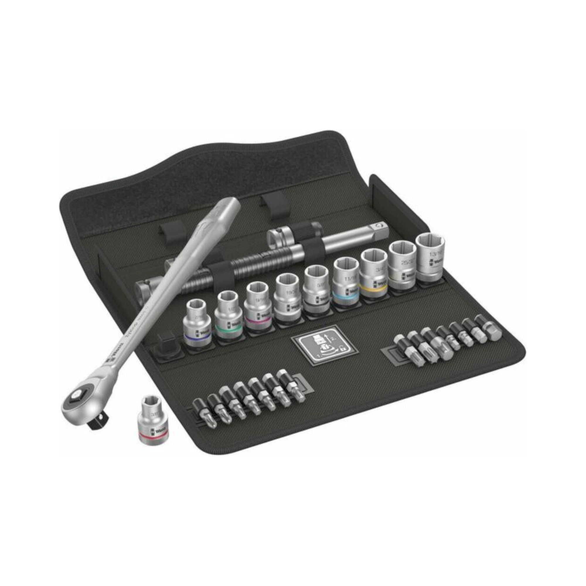 Wera 05004080001. Metal-Knarrensatz, Durchsteckvierkant, 1/2"-Antrieb, zöllig, 28-teilig