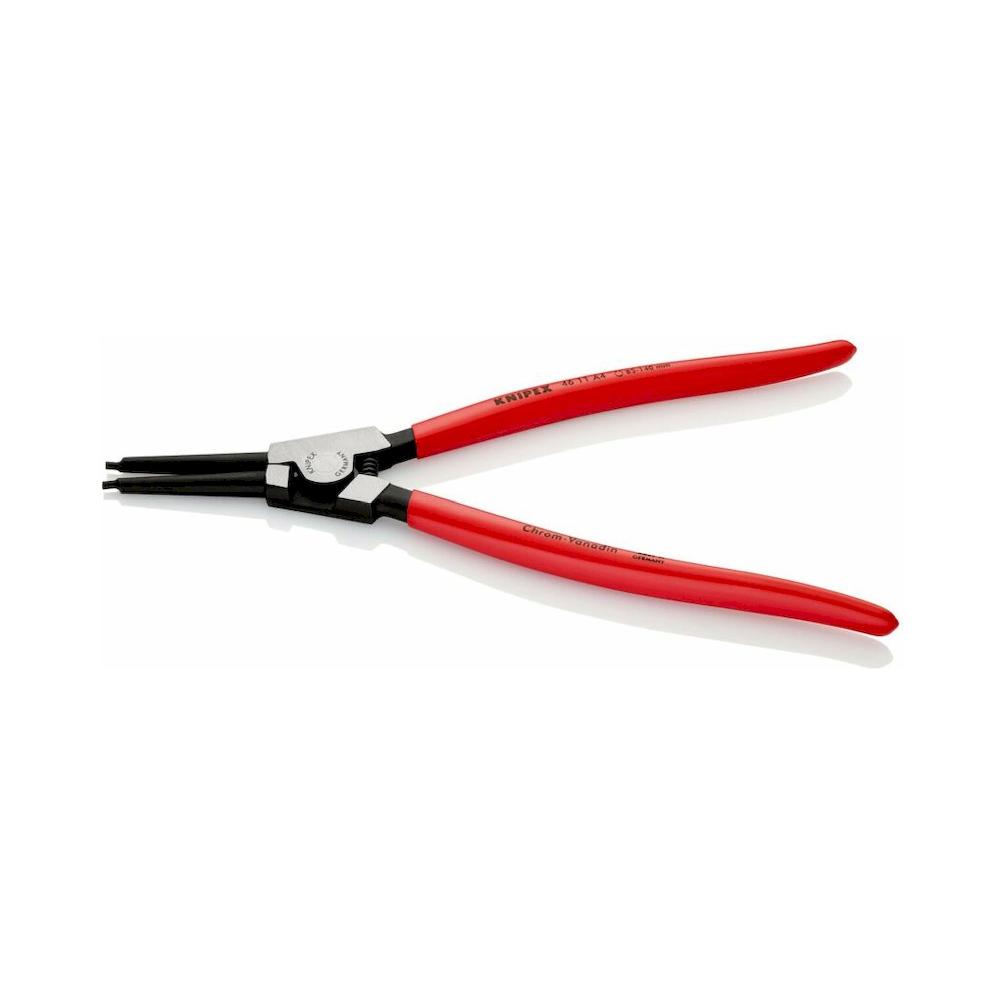 Knipex 46 11 A4 SB. Sicherungsringzange für Außenringe auf Wellen mit Kunststoff überzogen, schwarz atramentiert, 320 mm (SB-Karte/Blister)