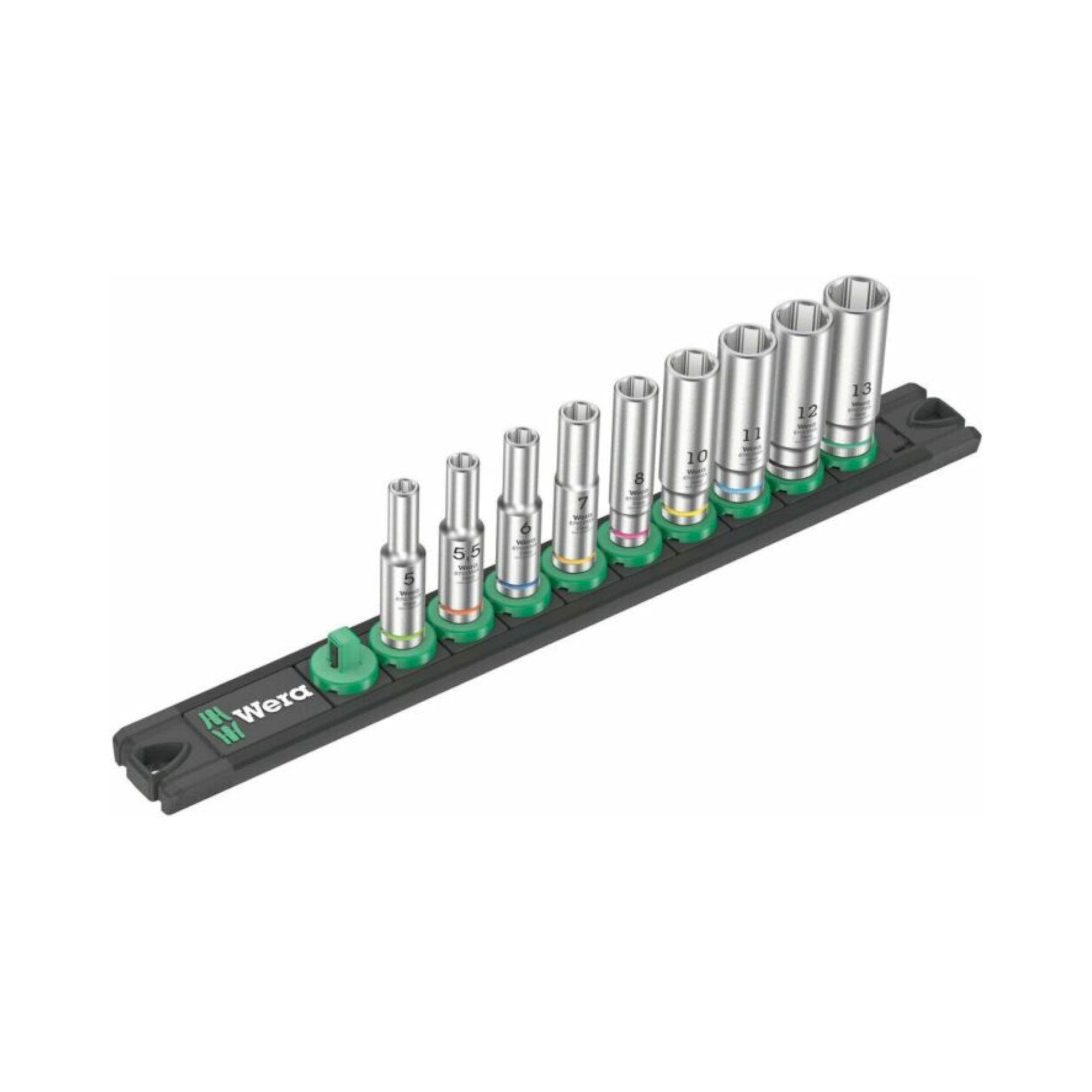 Wera 5005410001. Barre magnétique à noix A Deep 1 Jeu de douilles, entraînement 1/4", 9 pièces