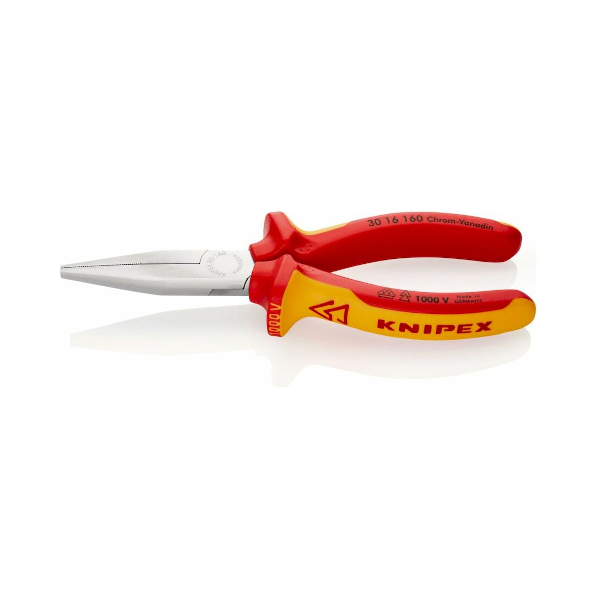 Knipex 30 16 160 SB. Langbeckzange, isoliert, mit Mehrkomponenten-Hüllen, VDE-geprüft, verchromt, 160 mm (SB-Karte/Blister)