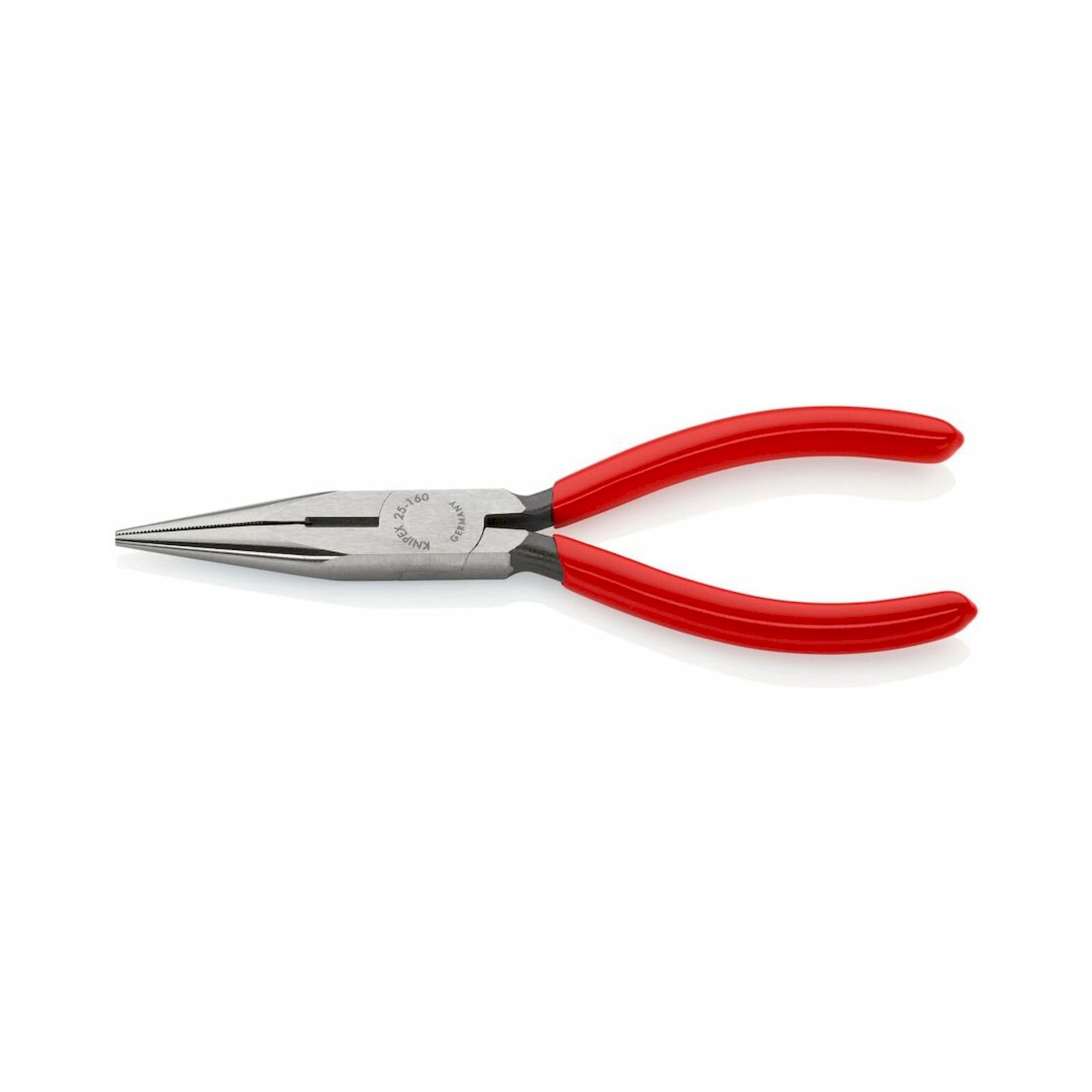 Knipex 25 01 160 SB. Flachrundzange mit Schneide (Radiozange) mit Kunststoff überzogen, schwarz atramentiert, 160 mm (SB-Karte/Blister)