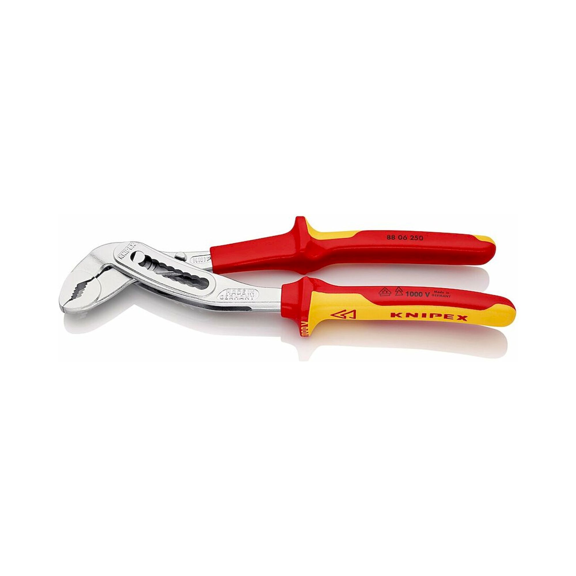Knipex 88 06 250 SB. Alligator® Wasserpumpenzange, isoliert, mit Mehrkomponenten-Hüllen, VDE-geprüft, verchromt, 250 mm (SB-Karte/Blister)