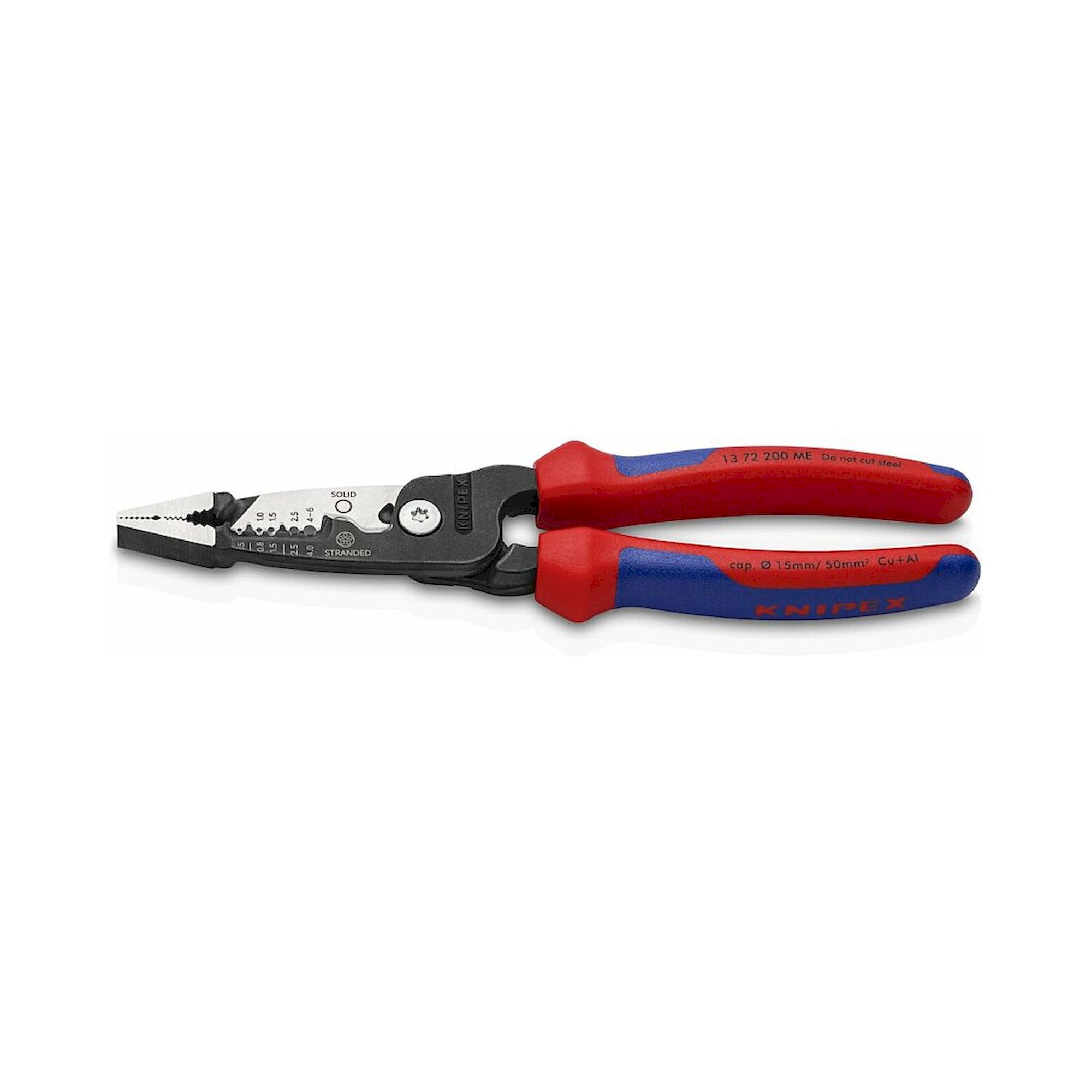 Knipex 13 72 200 ME. Multifunktions-Elektrikerzange metrisches Modell mit Mehrkomponenten-Hüllen, schwarz atramentiert, 200 mm