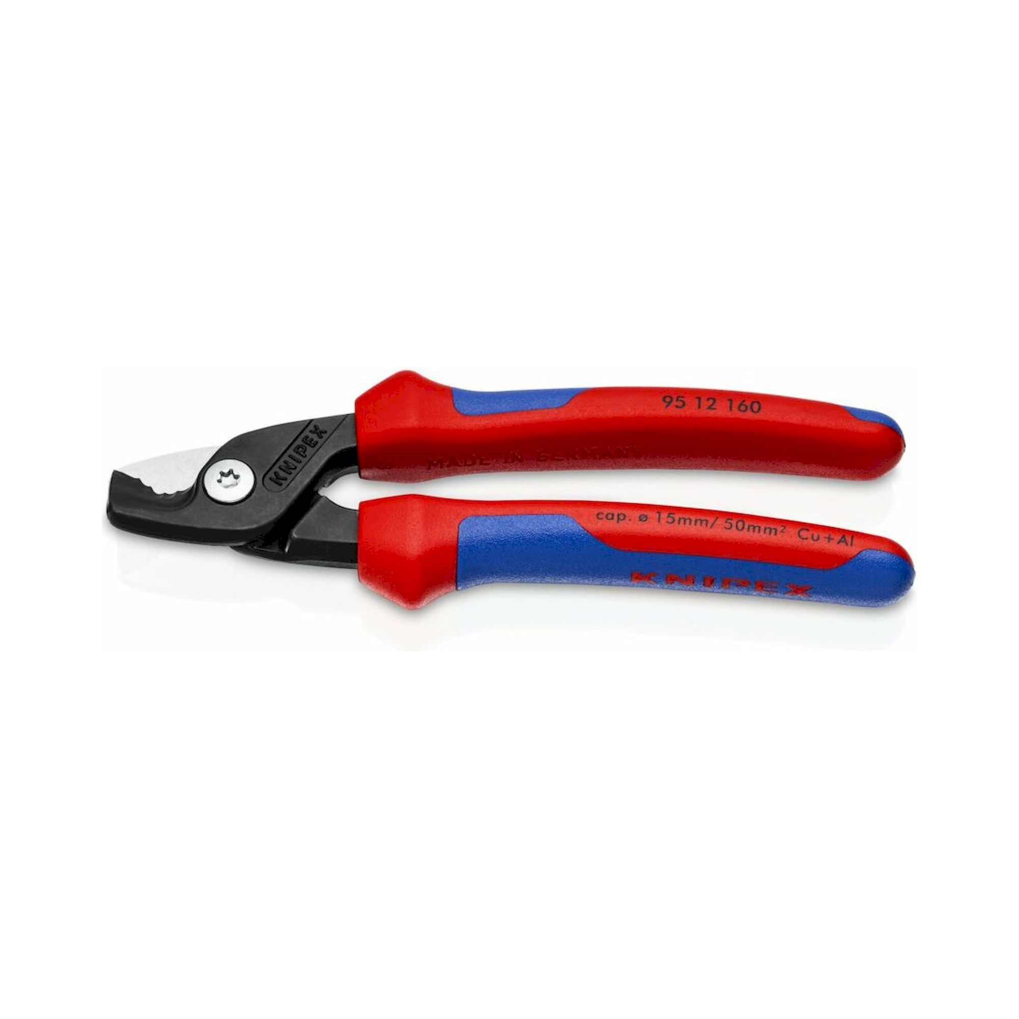 Knipex 95 12 160 SB. StepCut Kabelschere mit Mehrkomponenten-Hüllen, brüniert, 160 mm (SB-Karte/Blister)