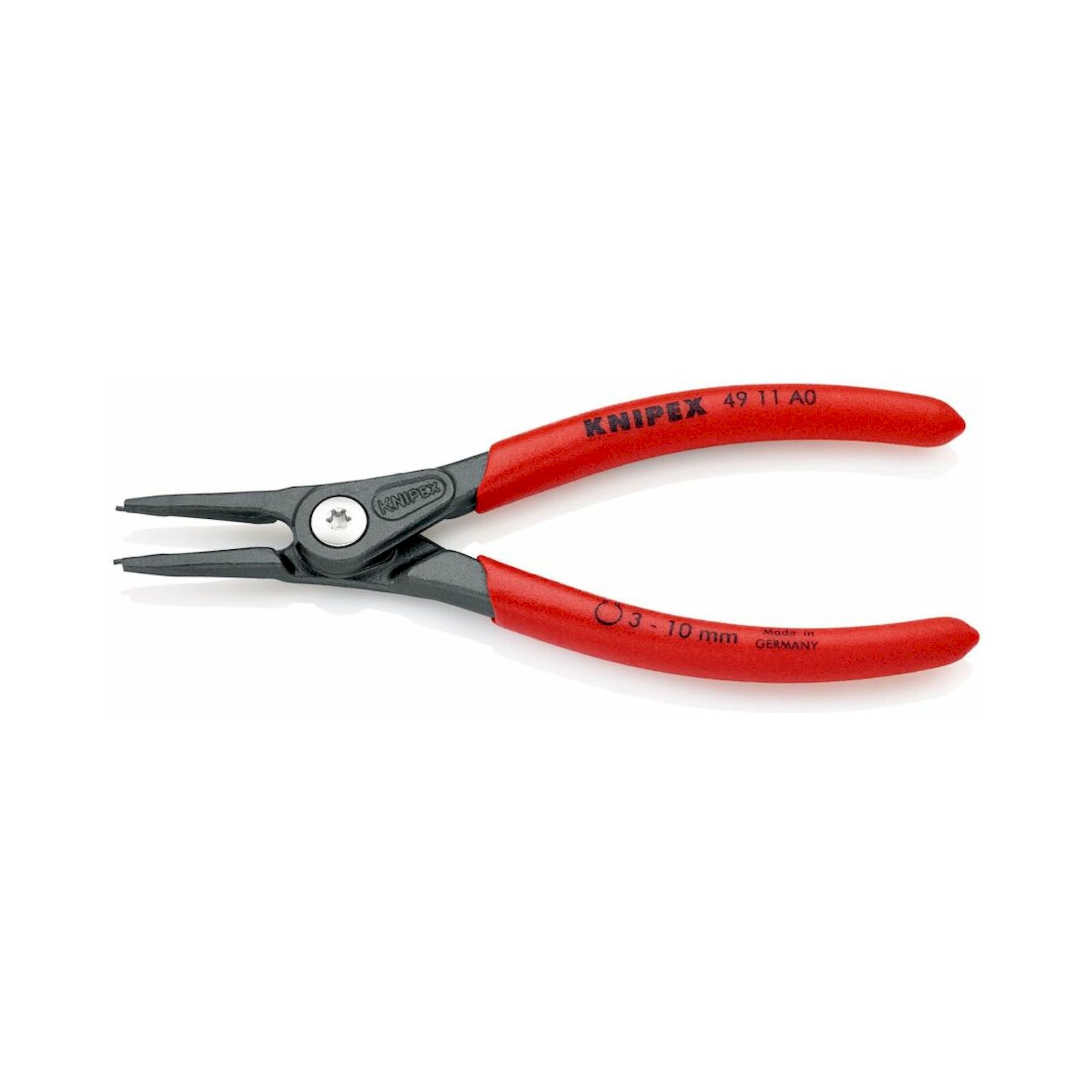 Knipex 49 11 A0 SB. Präzisions-Sicherungsringzange für Außenringe auf Wellen mit rutschhemmendem Kunststoff überzogen, Ø 3 – 10 mm, grau, atramentiert 140 mm (SB-Karte/Blister)