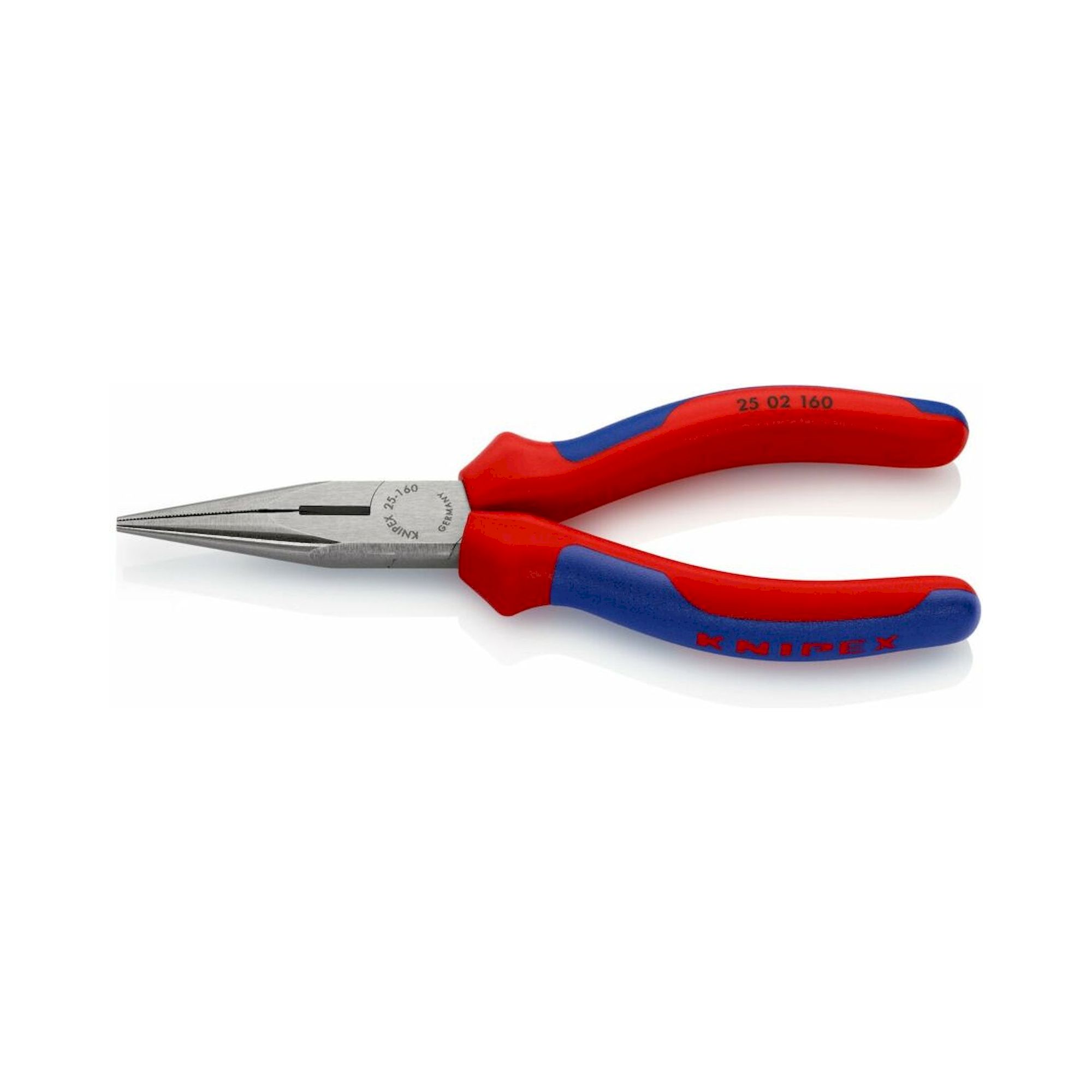 Knipex 25 02 160 SB. Flachrundzange mit Schneide (Radiozange), schwarz atramentiert, 160 mm (SB-Karte/Blister)