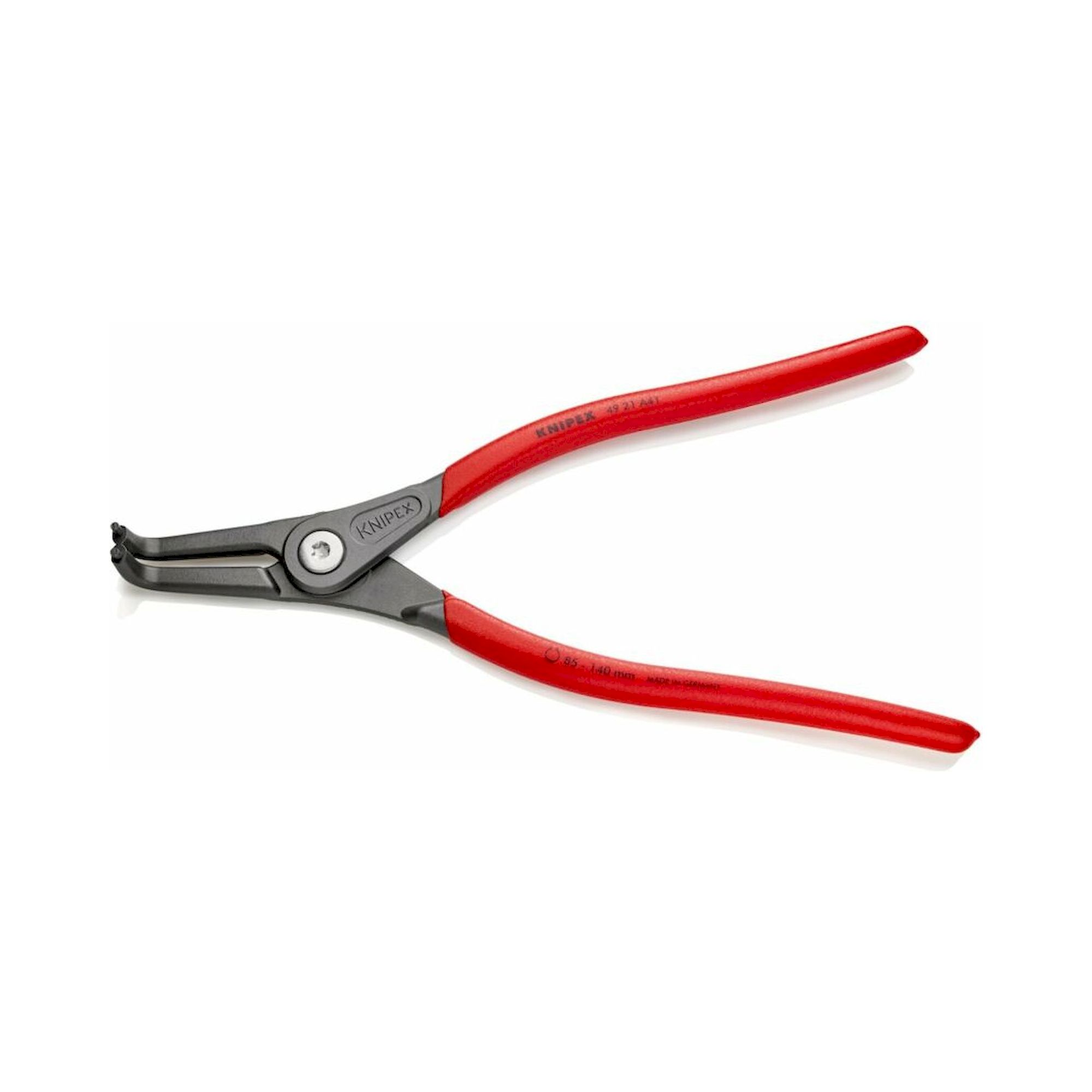 Knipex 49 21 A41 SB. Präzisions-Sicherungsringzange für Außenringe auf Wellen mit rutschhemmendem Kunststoff überzogen, 90° abgewinkelt, grau, atramentiert 305 mm (SB-Karte/Blister)