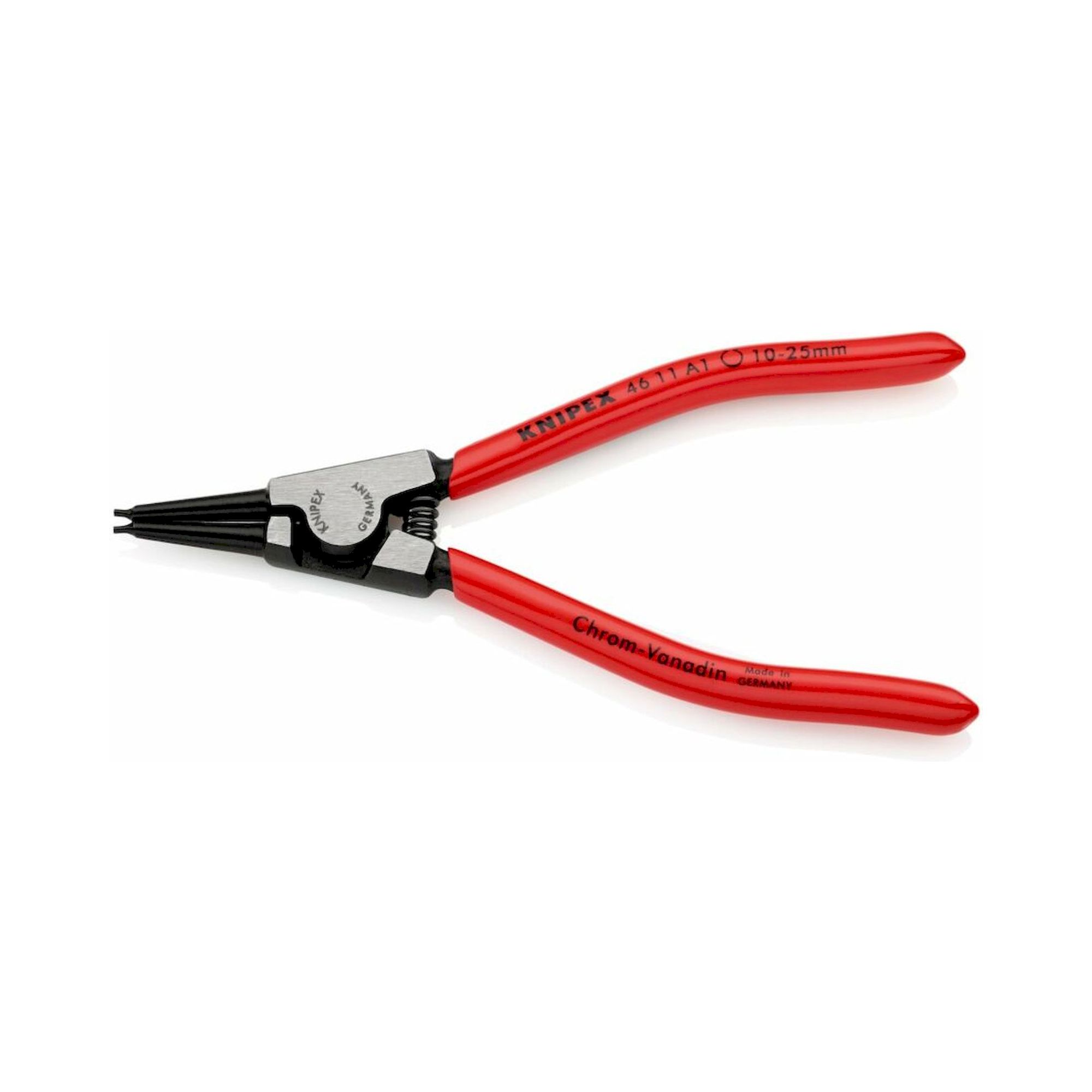 Knipex 46 11 A1 SB. Sicherungsringzange für Außenringe auf Wellen mit Kunststoff überzogen, Ø 10 – 25 mm, schwarz atramentiert, 140 mm (SB-Karte/Blister)