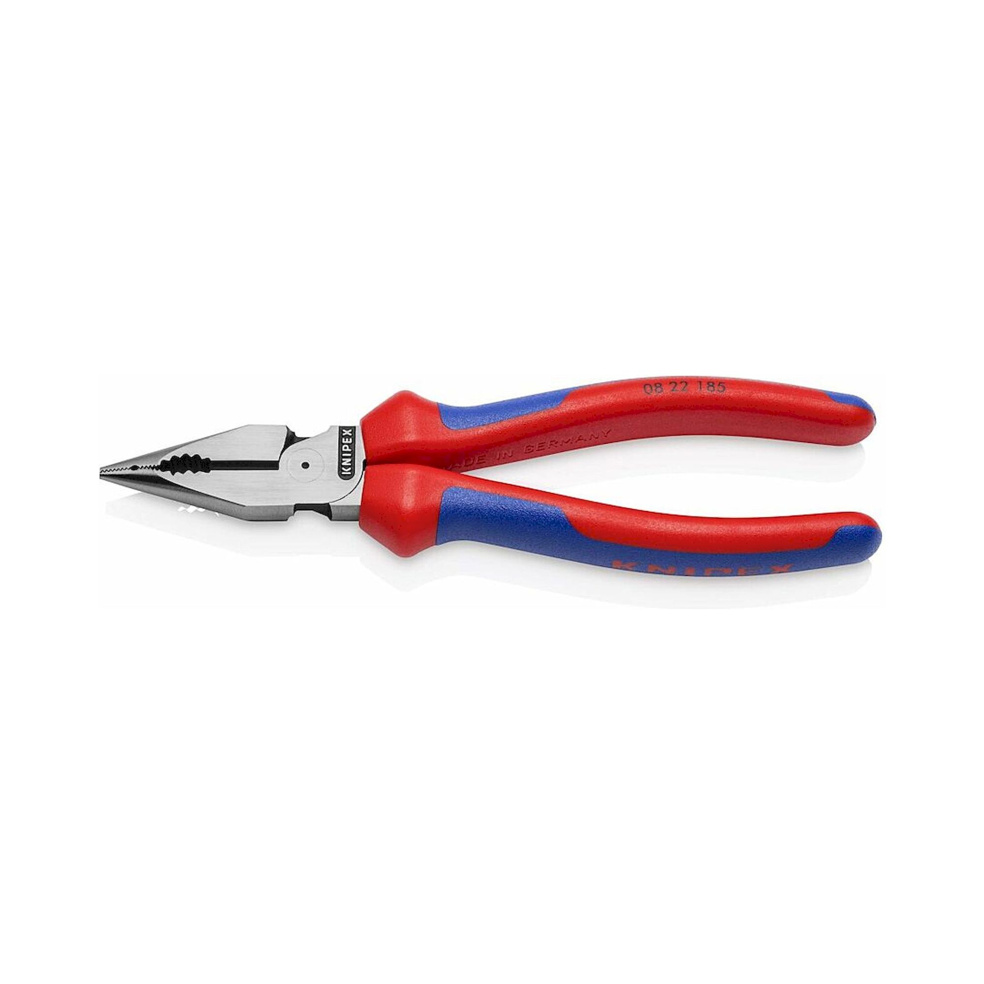 Knipex 08 22 185 SB. Spitz-Kombizange mit Mehrkomponenten-Hüllen, schwarz atramentiert, 185 mm (SB-Karte/Blister)
