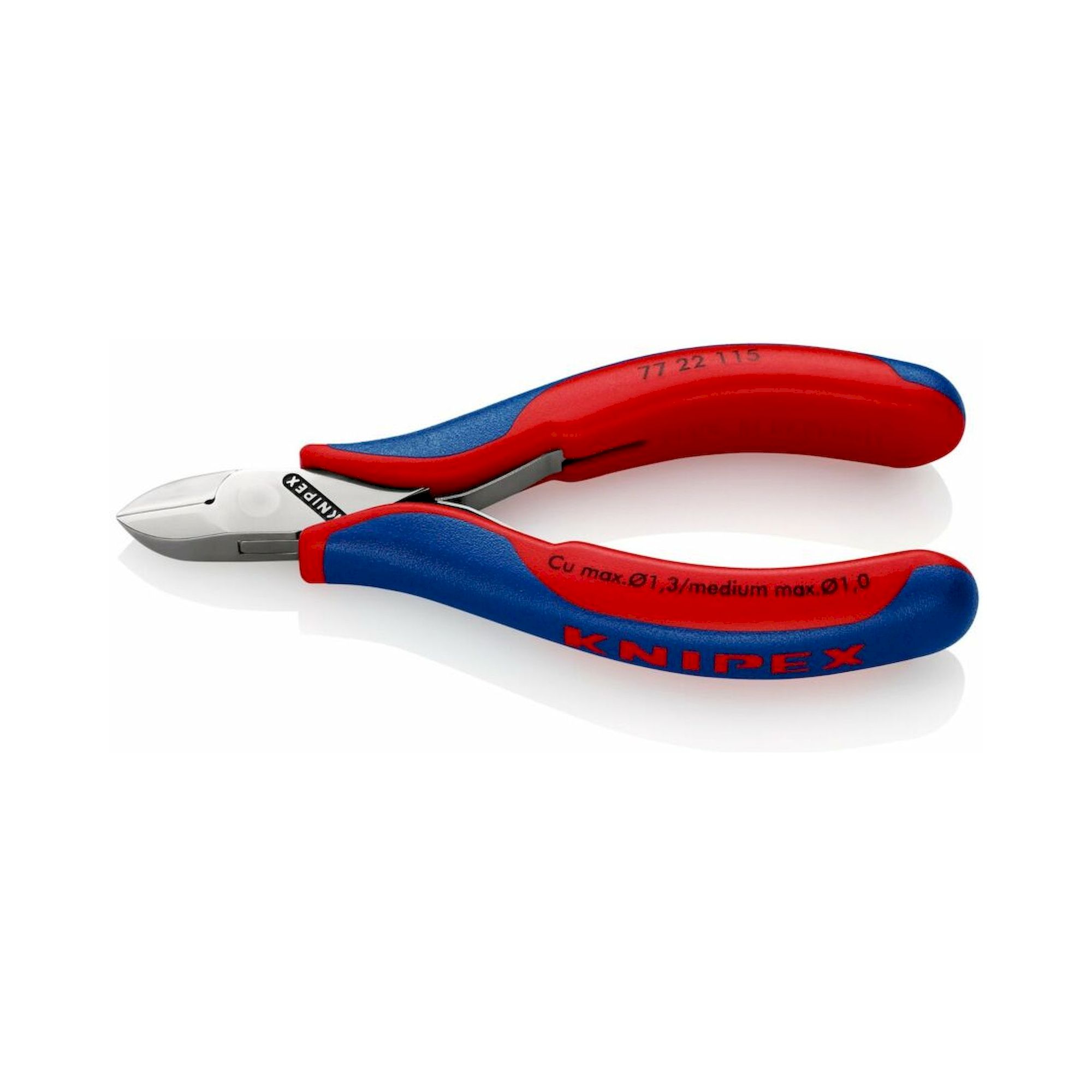 Knipex 77 22 115 SB. Elektronik-Seitenschneider mit Öffnungsfeder, Mehrkomponenten-Hüllen, rund, 115 mm (SB-Karte/Blister)