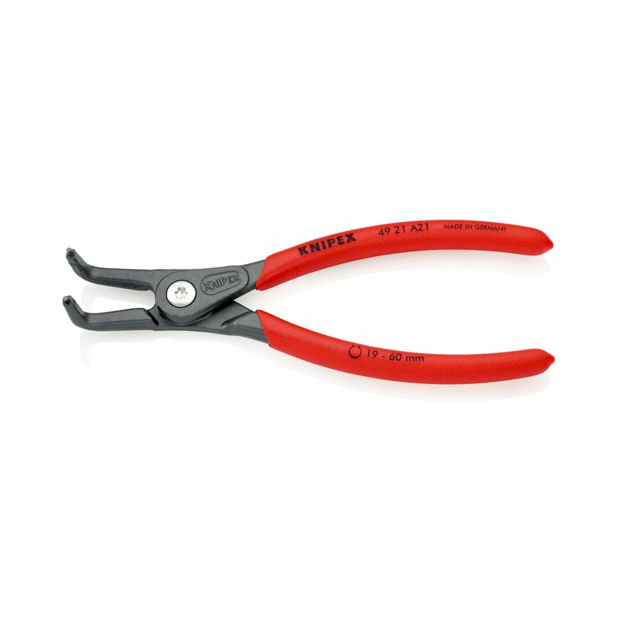 Knipex 49 21 A21 SB. Präzisions-Sicherungsringzange für Außenringe auf Wellen mit rutschhemmendem Kunststoff überzogen, 90° abgewinkelt, grau, atramentiert 165 mm (SB-Karte/Blister)
