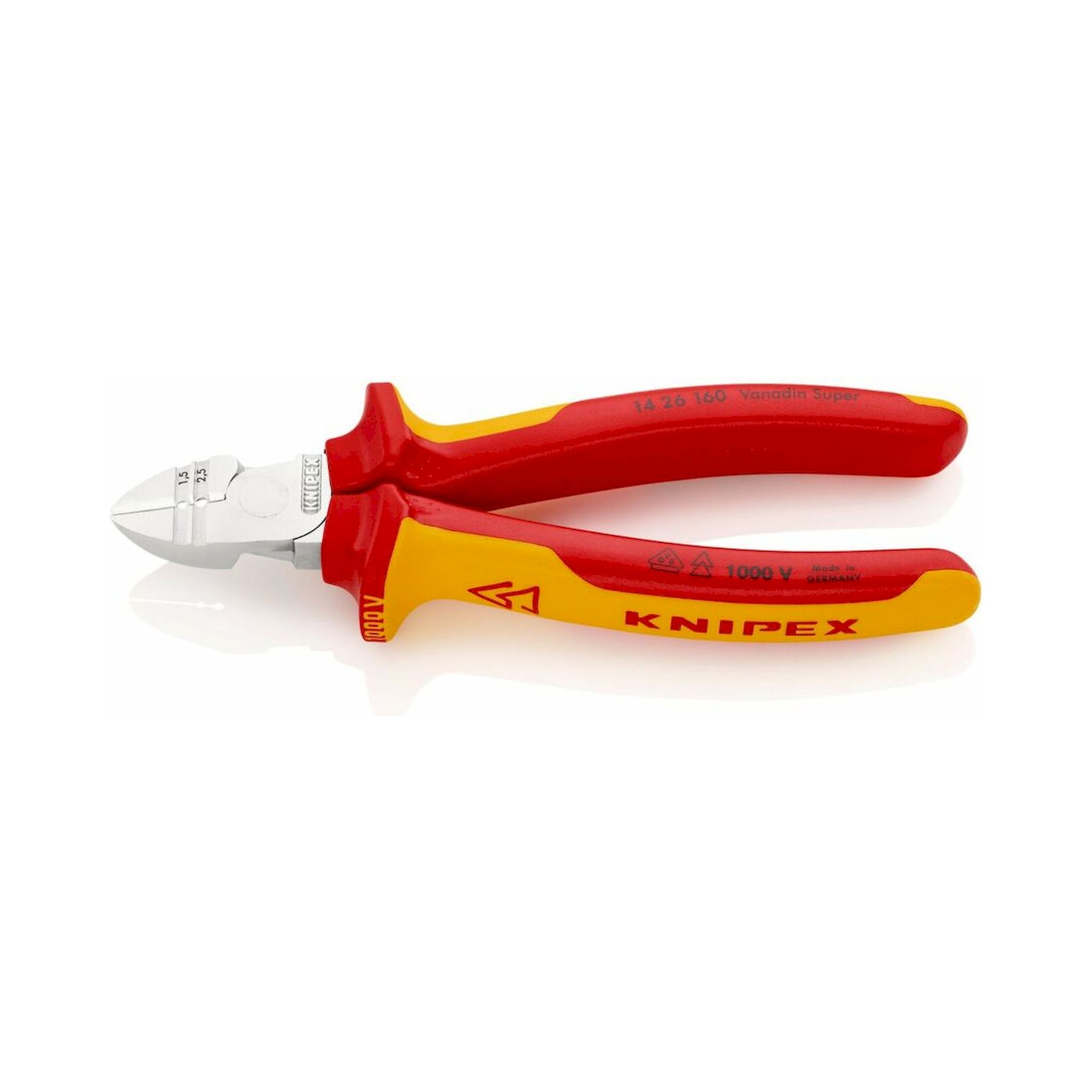 Knipex 14 26 160 SB. Abisolier-Seitenschneider, isoliert, mit Mehrkomponenten-Hüllen, VDE-geprüft, verchromt, 160 mm (SB-Karte/Blister)