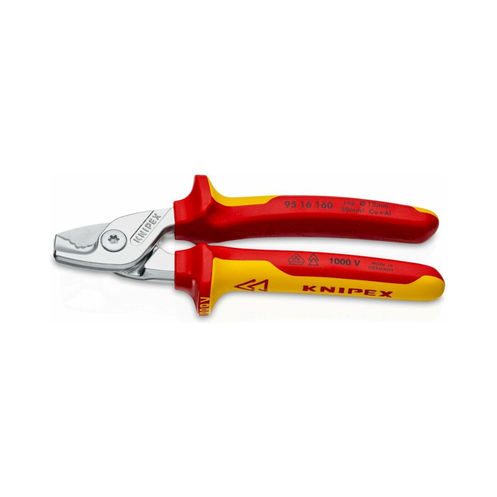 Knipex 95 16 160 SB. StepCut Kabelschere, isoliert, mit Mehrkomponenten-Hüllen, VDE-geprüft, verchromt, 160 mm