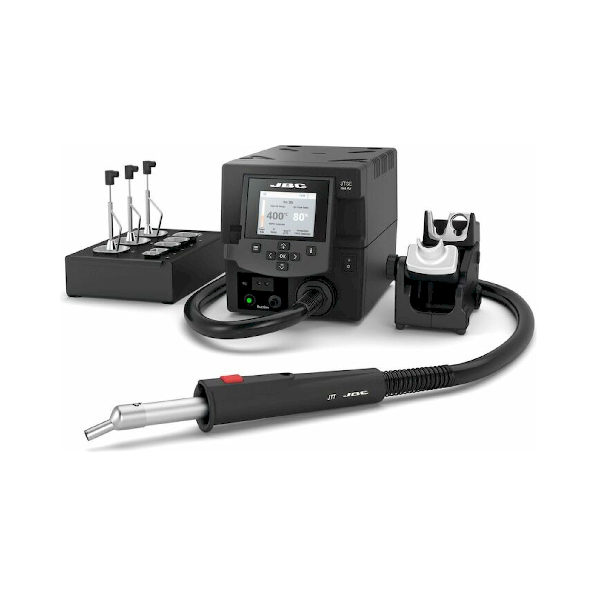  JBC JTSE-1B. Power-Heißluftstation JTSE-1B (120 V), inkl. JT-T1A Heißluftkolben-Set und ESHT-A Ablageständer