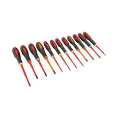 Bahco BE-9878SL. Ergo Insulated screwdriver set for slotted screws with 3-component handle, VDE-certified, slim blade 12 mm, 12 pieces
