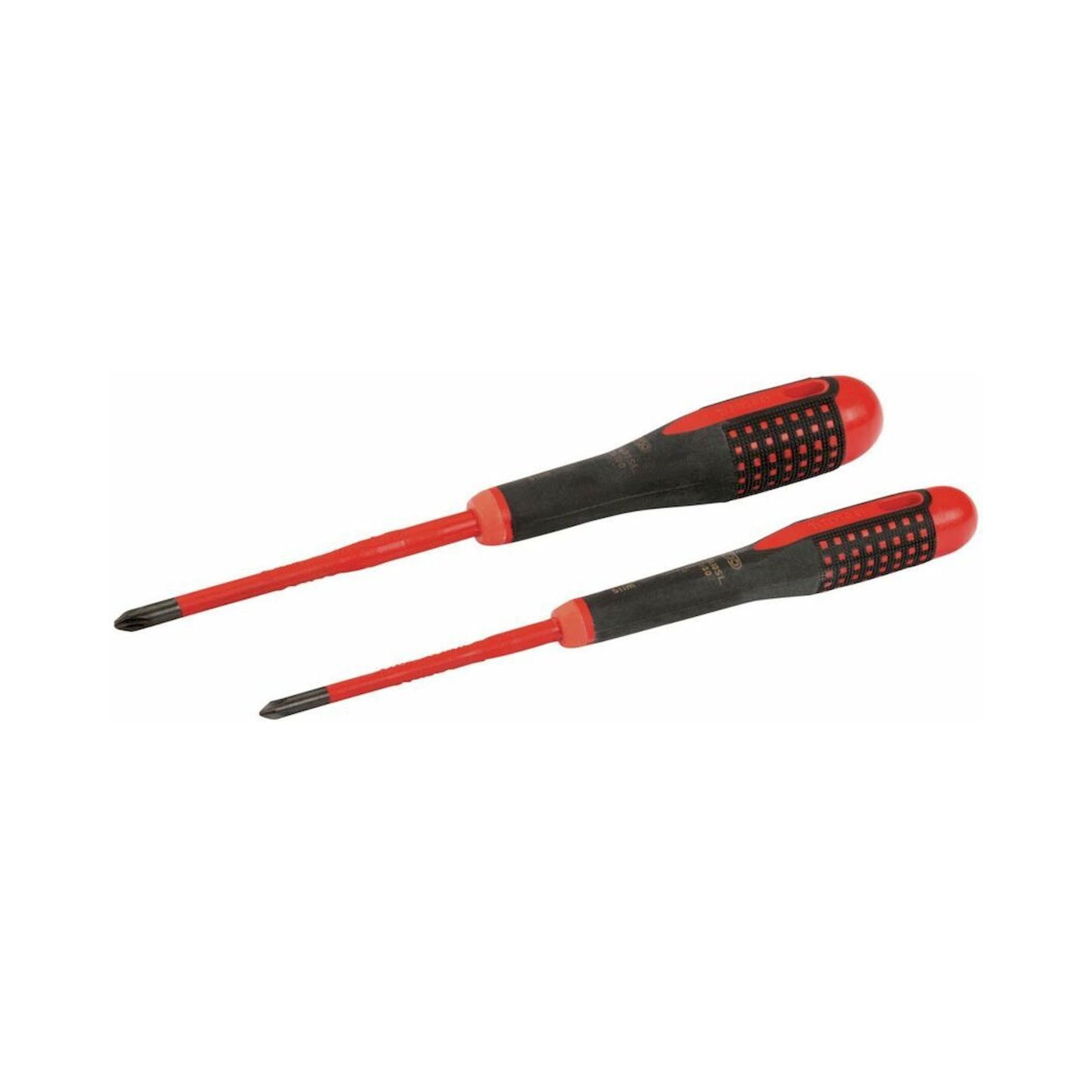 Bahco BE-9891SL. Set of VDE-insulated, slim Ergo screwdriver with 3-component handle for Phillips screws, 2 pieces