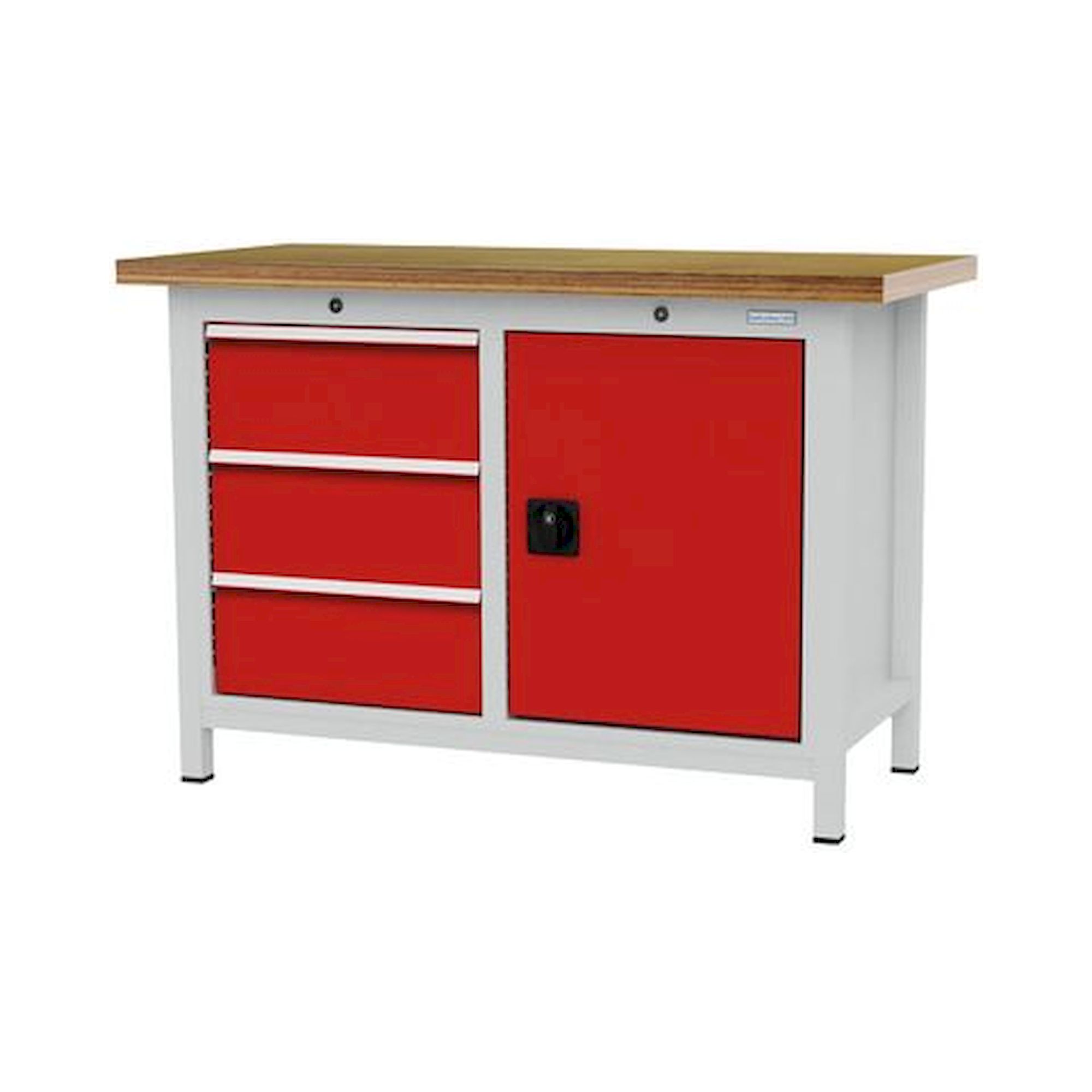 Bedrunka+Hirth 03T512H60550. Kastenwerkbank, Tiefe 600 mm, R 18-16, Schubladenanzahl: 3, 1xFlügeltüren, 1x Fachboden