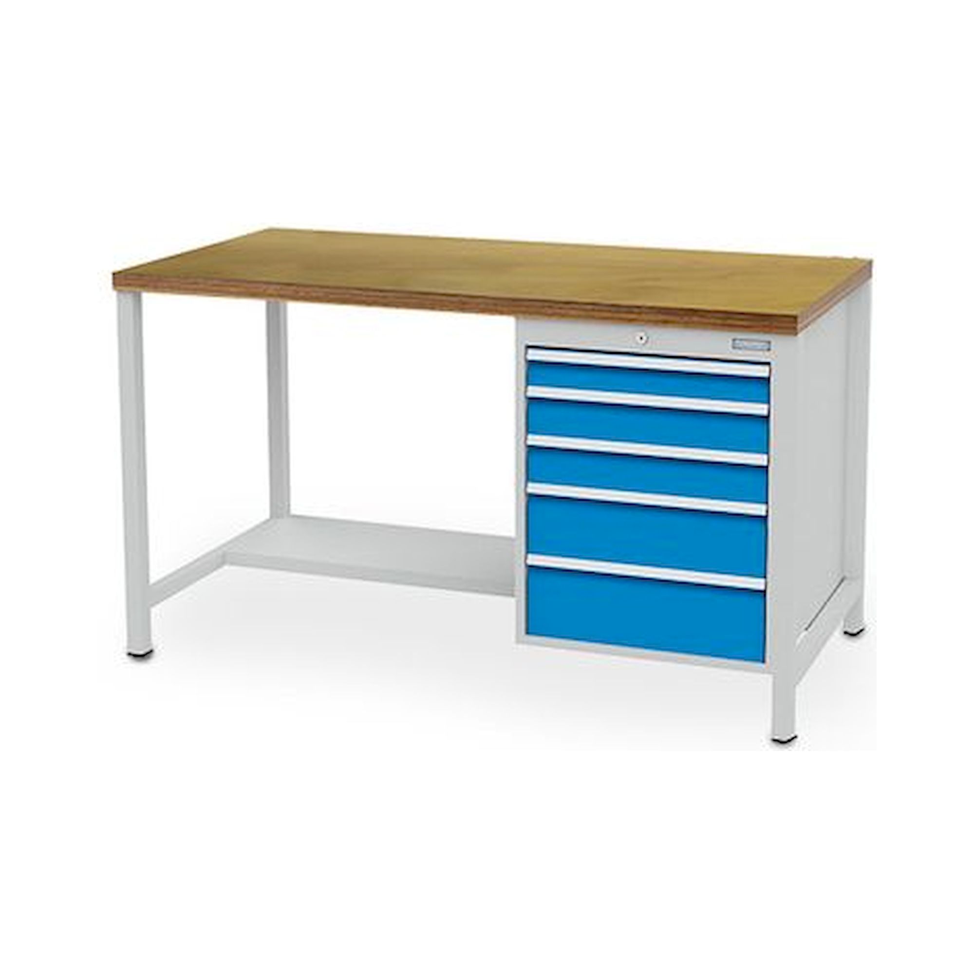 Bedrunka+Hirth 03.14.15VA. Kastenwerkbank Breite 1500 mm, R18-24, 5xSchublade, Stahlfachboden halbe Tiefe