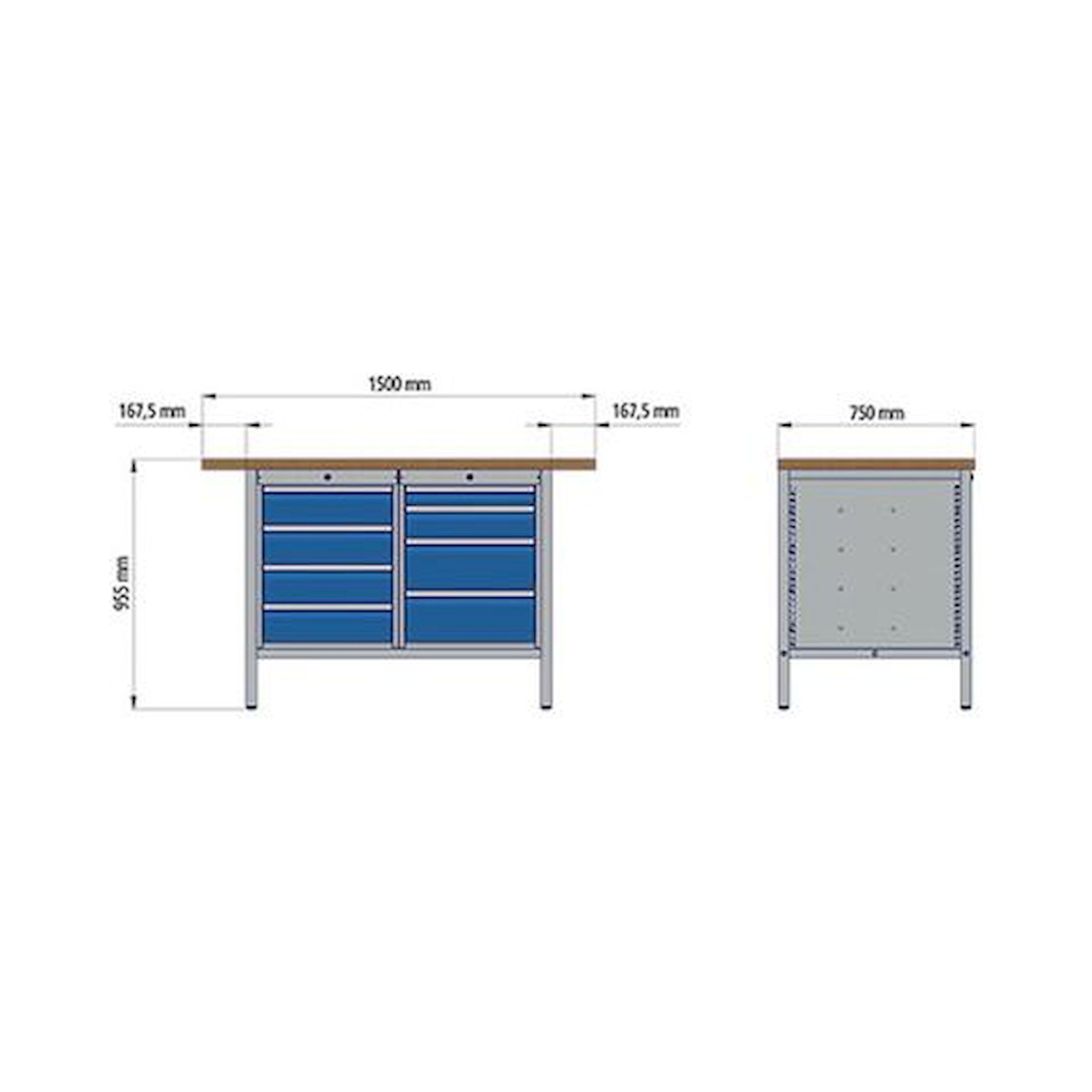 box workbench width 1500 mm, R18-24, 4 x drawer, 1 x hinged door - Bedrunka+Hirth BW03.14.19VA