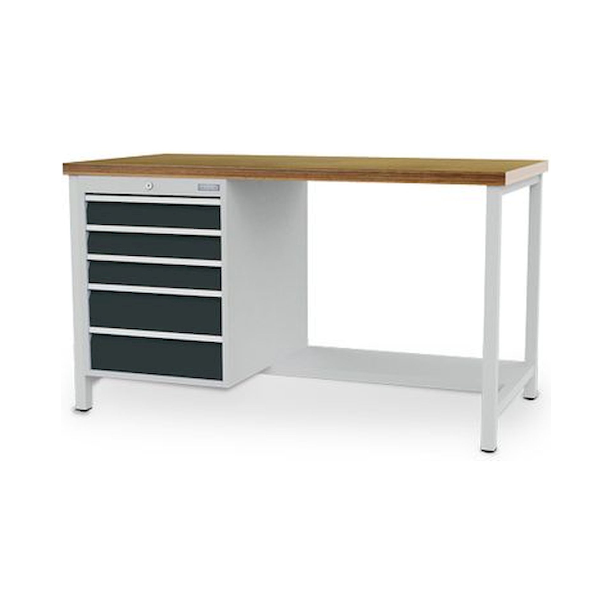 Bedrunka+Hirth 03.14.24-LVZ. Kastenwerkbank Breite 1500 mm, R 18-24, 5x Schublade, Maße in mm (BxTxH): 1500x750x859