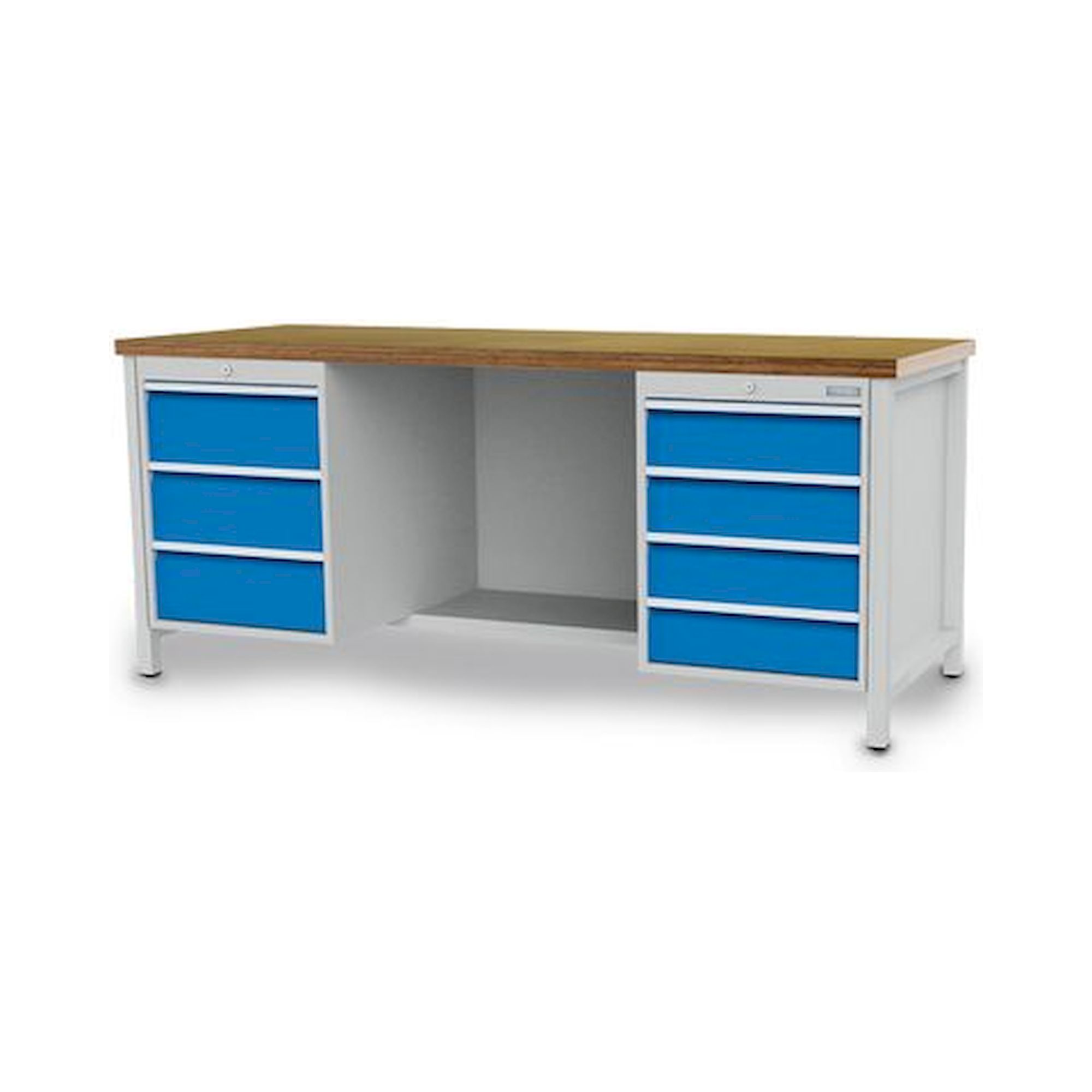 Bedrunka+Hirth 03.19.29VA. Kastenwerkbank Breite 2000 mm, R18-24, 7xSchublade, 1xStahlfachboden halbe Tiefe