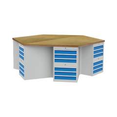 Bedrunka+Hirth 03.66.2.111V. 6-Eck-Werkbank, Breite 2500mm, 6xSchubladenschrank