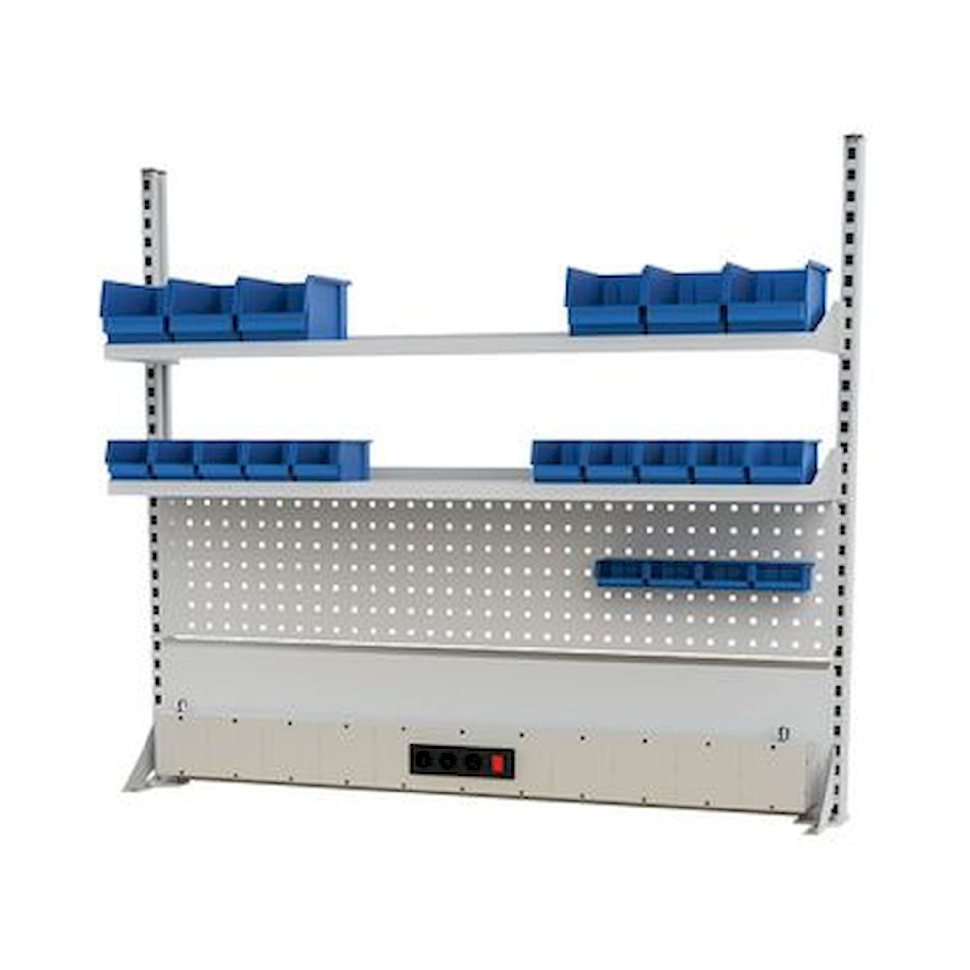 Bedrunka+Hirth 03.900.14.16OB. Werkbankaufbau 1500 mm, Multi-Wand-Aufbau ohne Beleuchtung und Obergestell, umfangreiches Zubehör, Energiekanal
