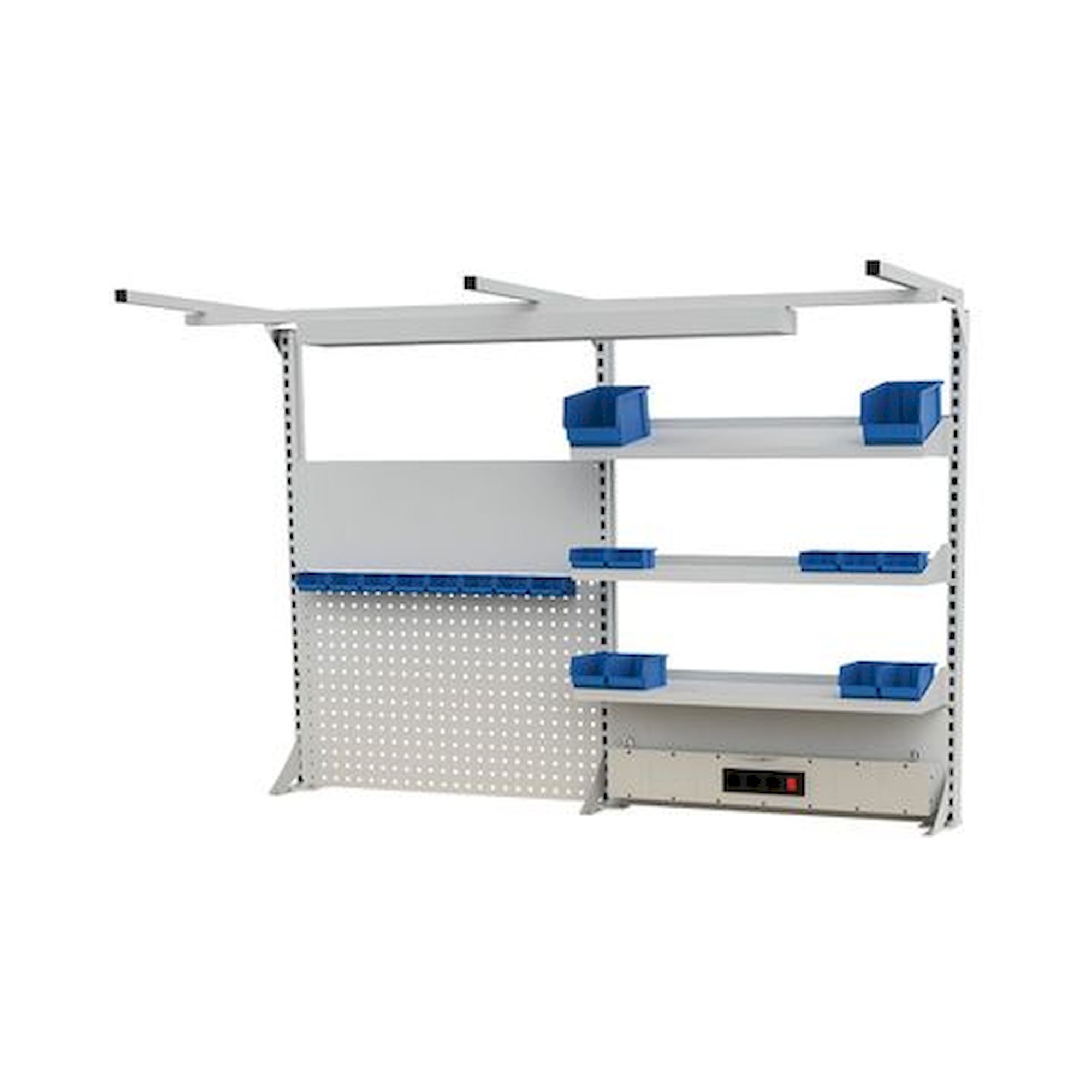 Bedrunka+Hirth 03.900.20.1A. Werkbankaufbau 2000 mm, Multi-Wand-Aufbau mit Beleuchtung, umfangreiches Zubehör