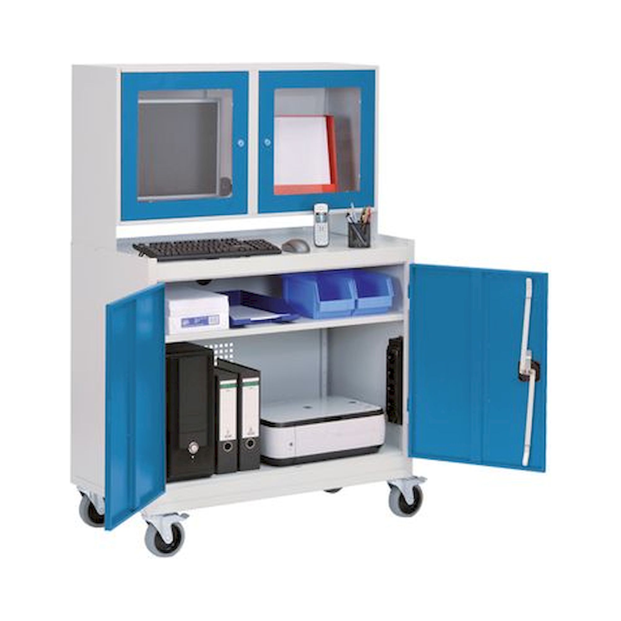 Bedrunka+Hirth 04.180.C05. Computerwagen mit Monitoraufsatzgehäuse, Anzhal Flügeltüren: 2
