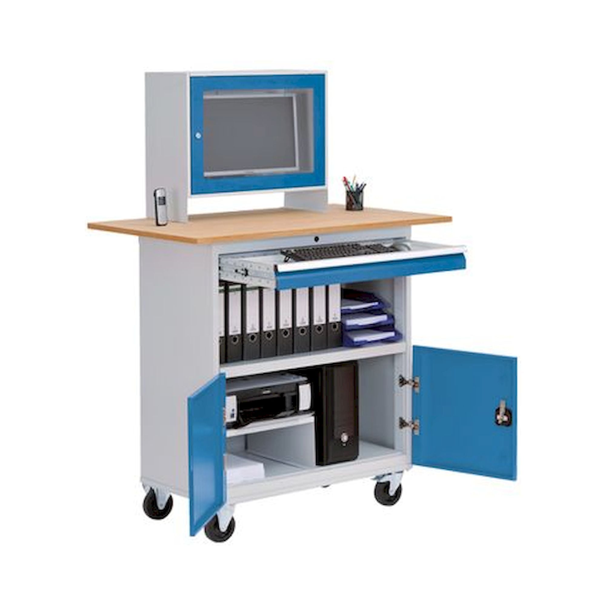 Bedrunka+Hirth 04.980.04. Mobile Office 2 mit Monitoraufsatzgehäuse und Arbeitsplatte, Schubladenanzahl: 1