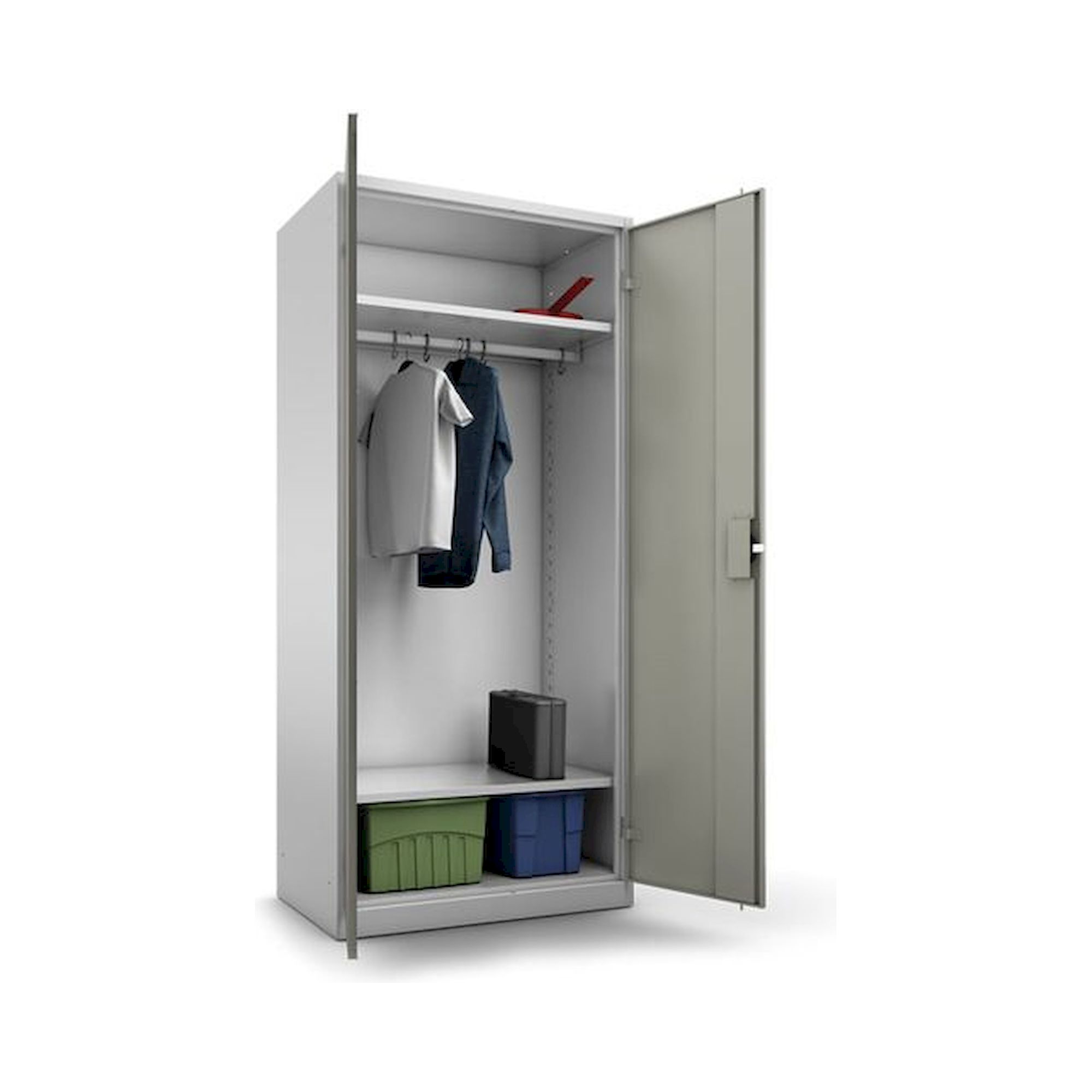 Bedrunka+Hirth 04.V13.15.090. Putz,- Material- und Kleiderschrank, Oben ein Hutboden
Darunter eine Kleiderstange, Ablageboden unten, 2xFlügeltüre