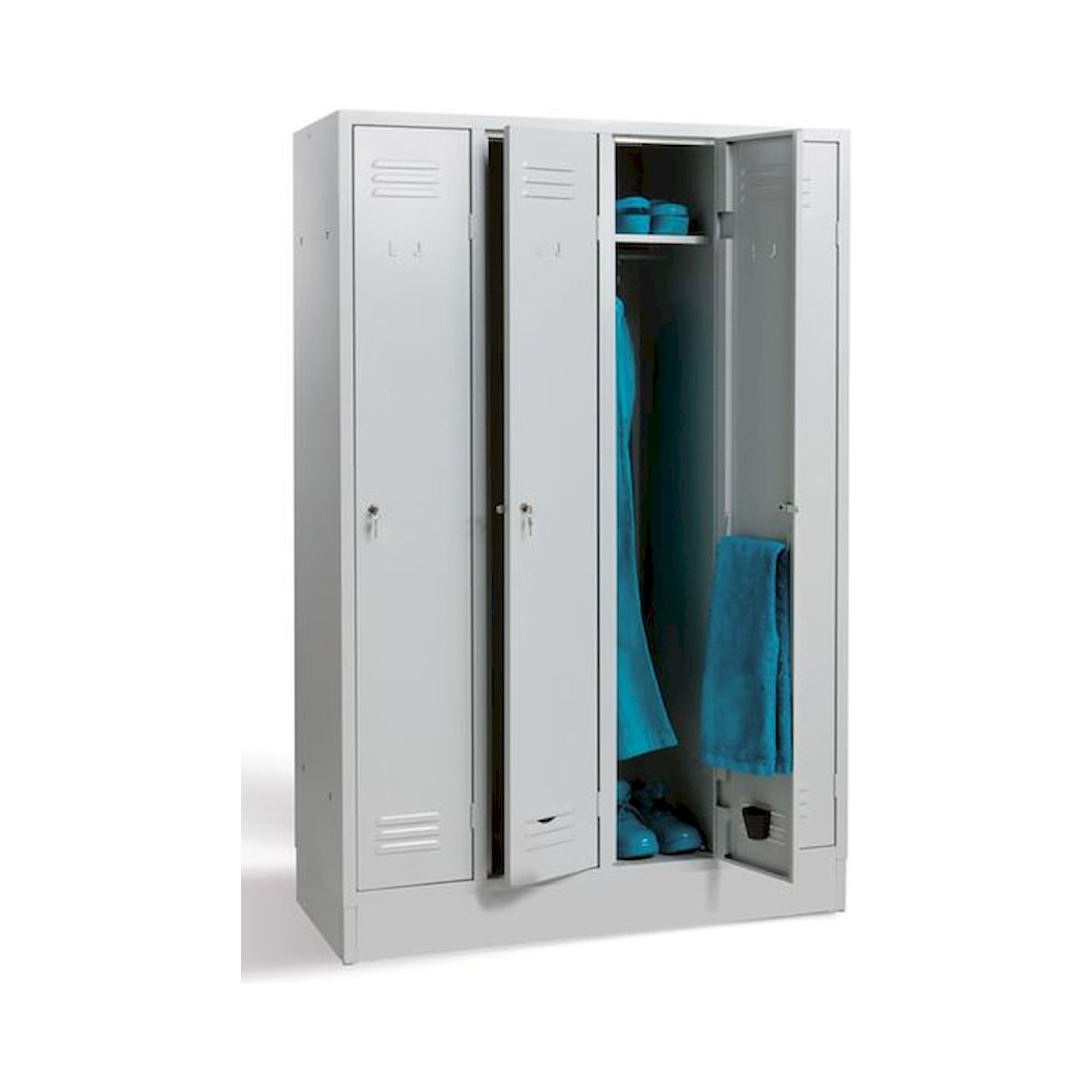 Bedrunka+Hirth 06.102DSA. Garderobenschrank 2 Abteile, Abteilbreite 300 mm, mit Hutboden, Kleiderstange, 2xSchiebehaken, 1xHandtuchhalter je Abteil, Drehriegelschloß