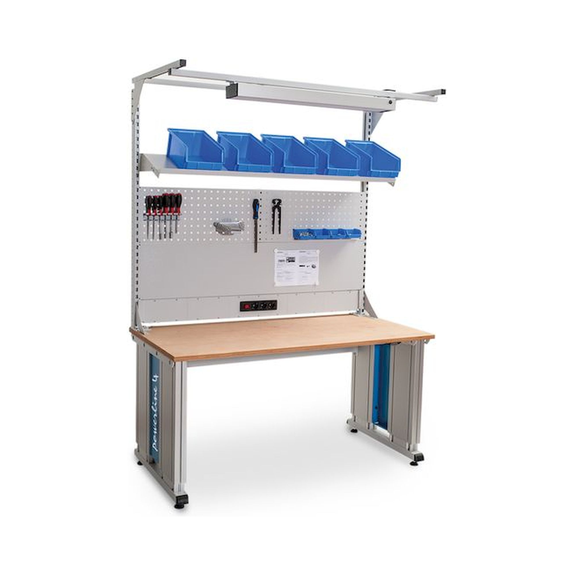 Bedrunka+Hirth 4F.200.75-1. Powerline 4 Grundgestellkombination, Tiefe 750, elektrische Höhenverstellung, 1x Energiekanal, 1x Loch- und Magnetwand, 1x Fachboden