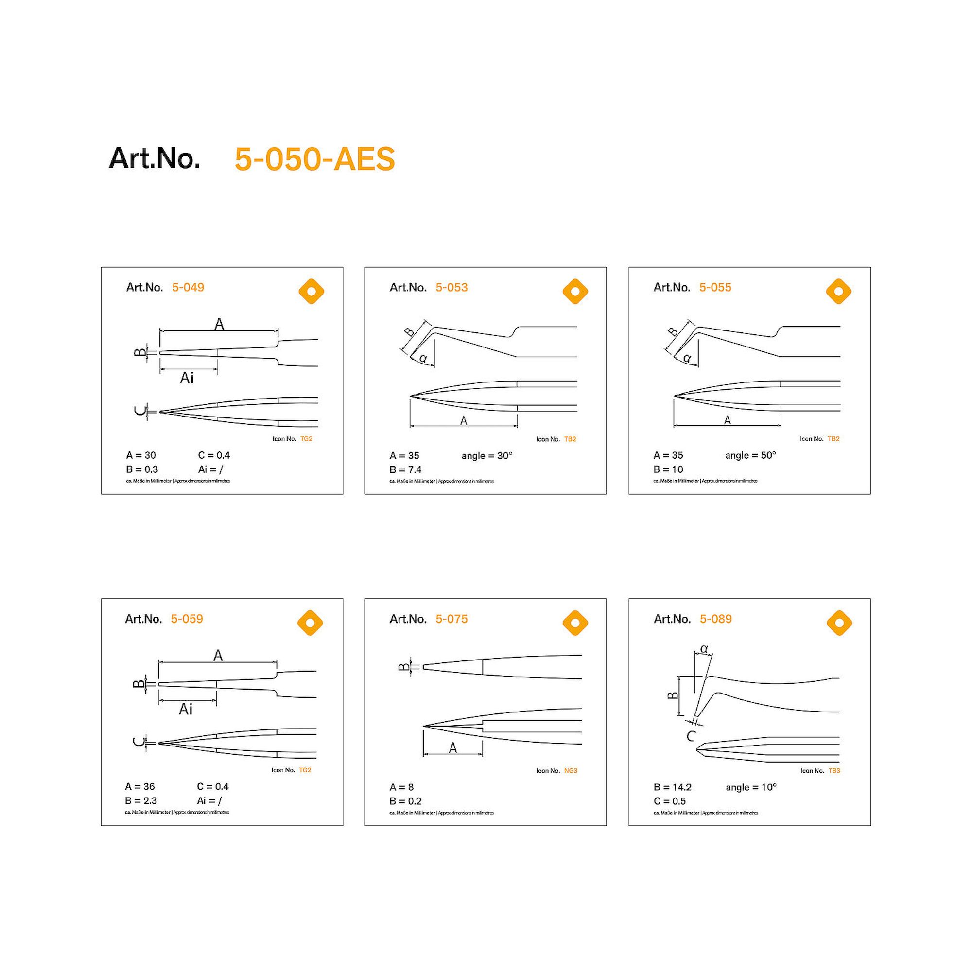 Bernstein 5-050-AES. SMD Pinzetten Satz 6-tlg