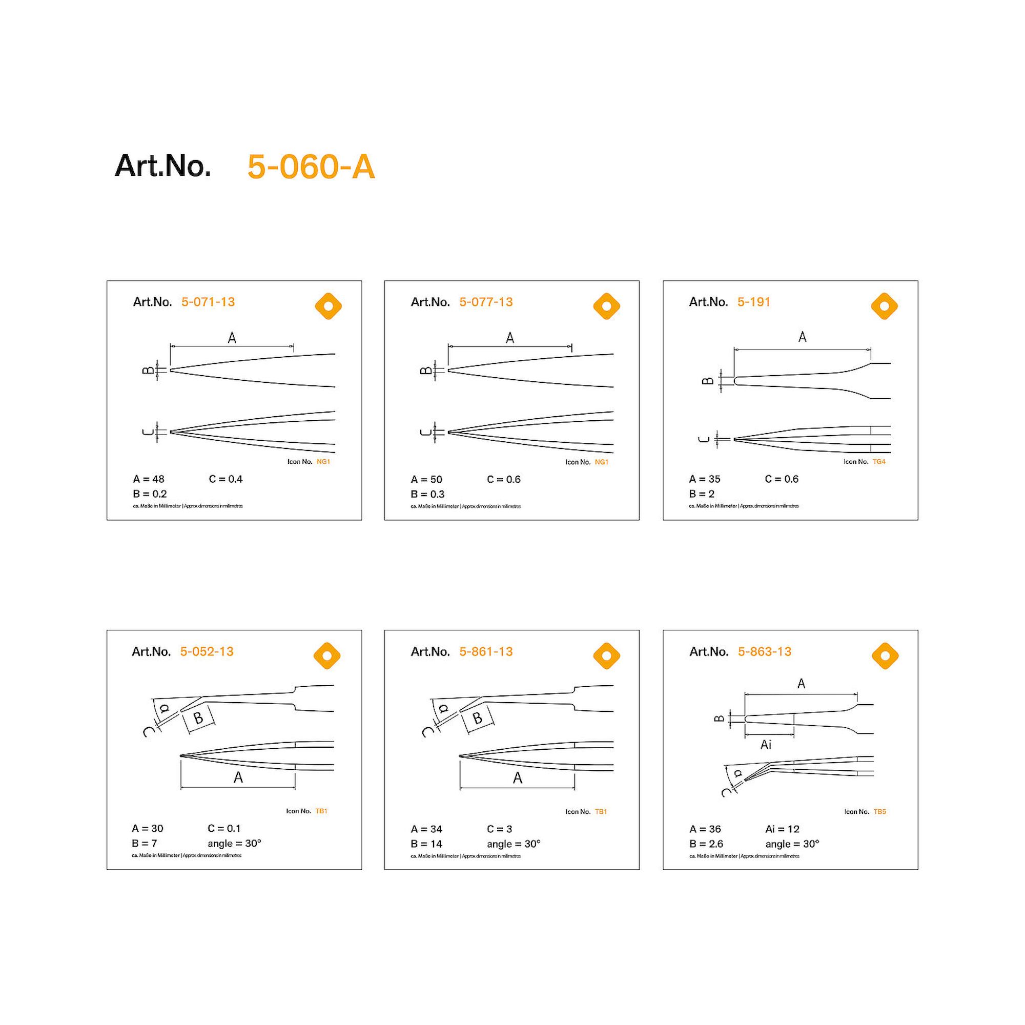 Bernstein 5-060-A. ESD SMD Pinzetten Satz 6-tlg