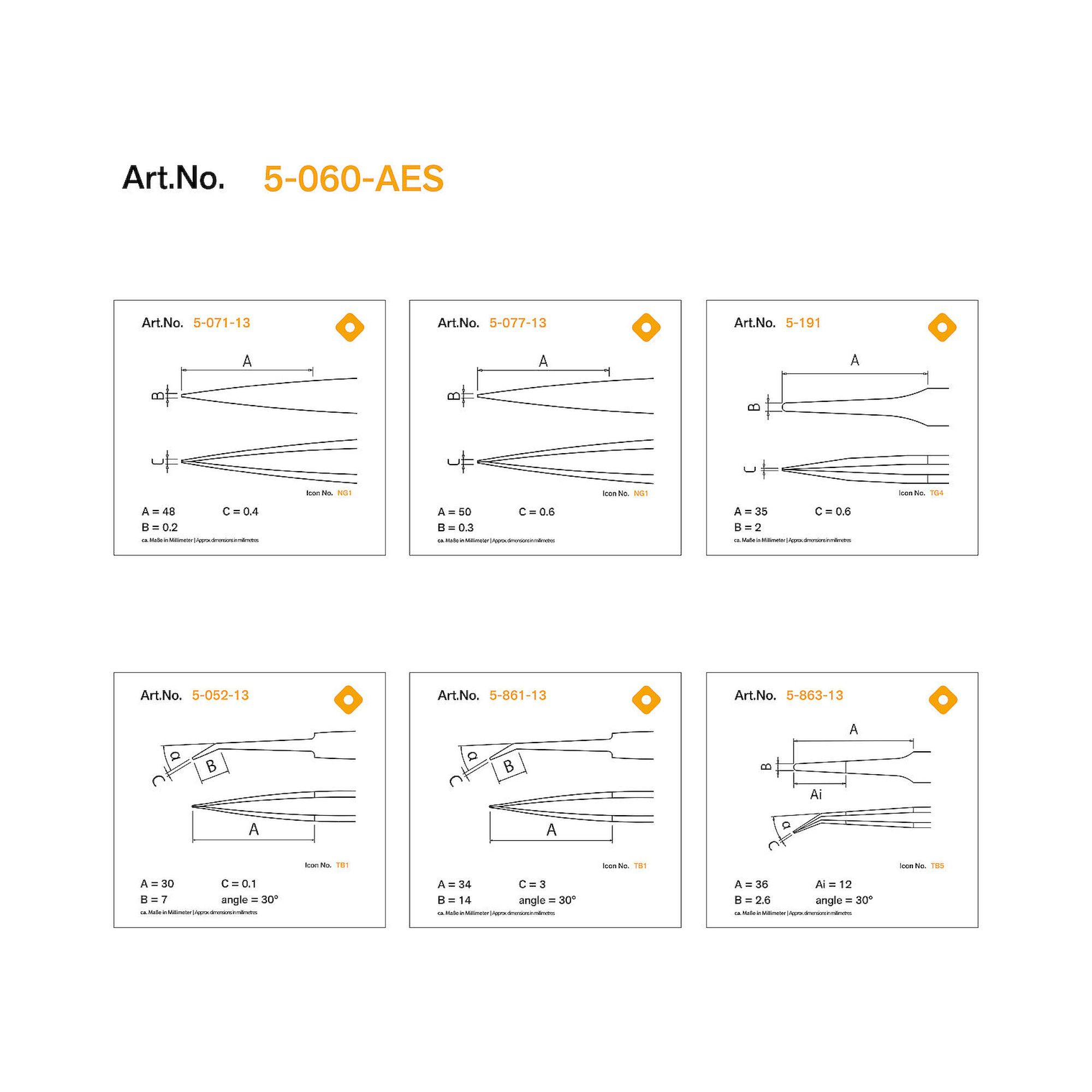 Bernstein 5-060-AES. ESD SMD Pinzetten Satz 6-tlg