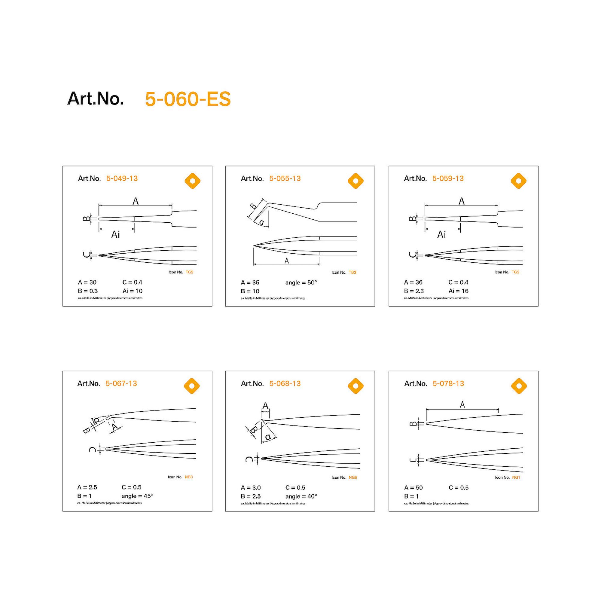 Bernstein 5-060-ES. ESD SMD Pinzetten Satz 6-tlg