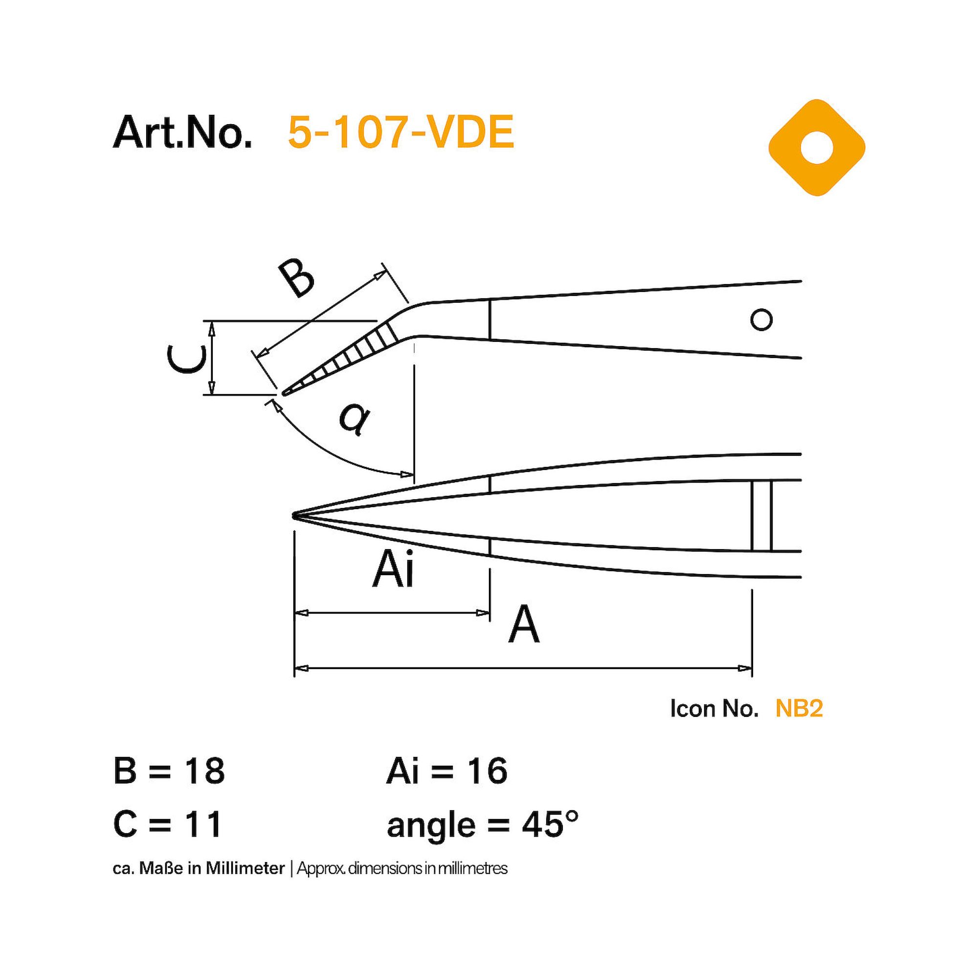 Bernstein 5-107-VDE. VDE Pinzette 150 mm Form 22b gezahnt